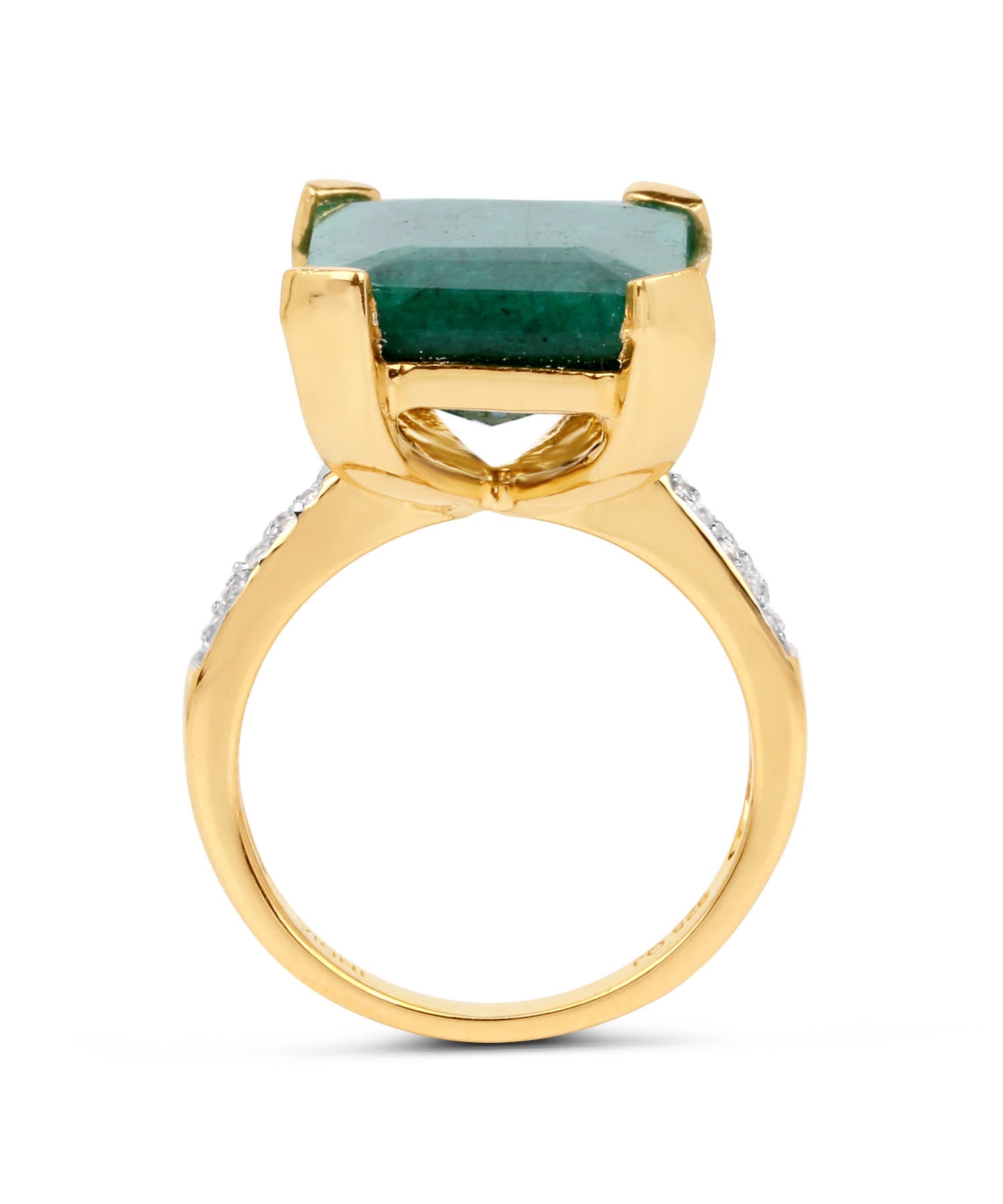 9.76ctw Natural Emerald and Topaz 14k Gold Plated 925 Sterling Silver Cocktail Ring View 2