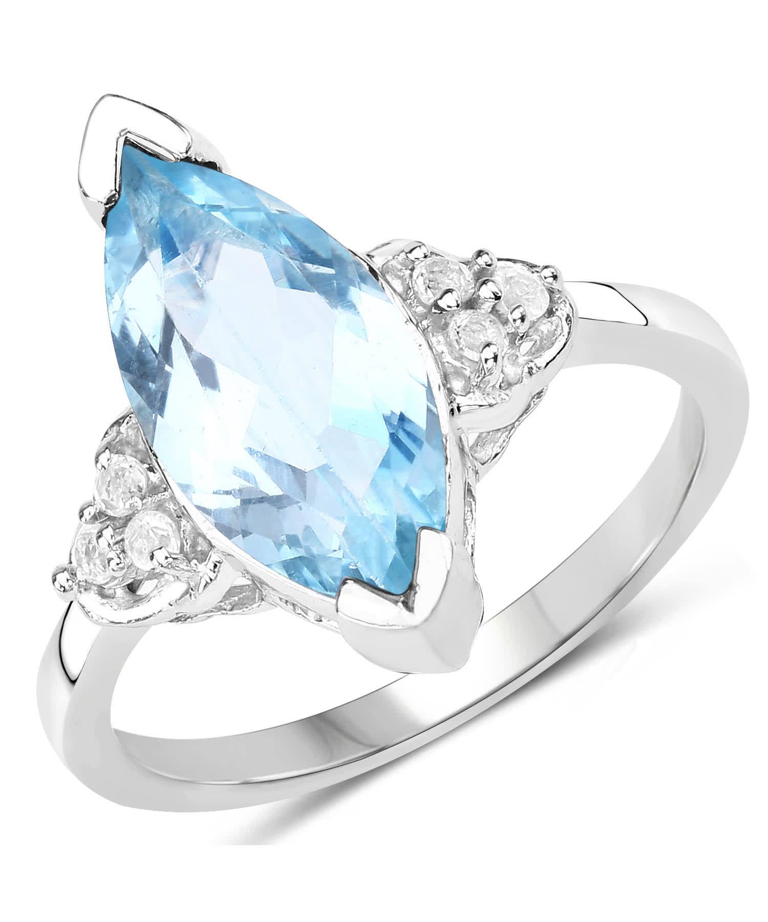 4.03ctw Natural Sky Blue Topaz Rhodium Plated 925 Sterling Silver Marquise Right Hand Ring View 1