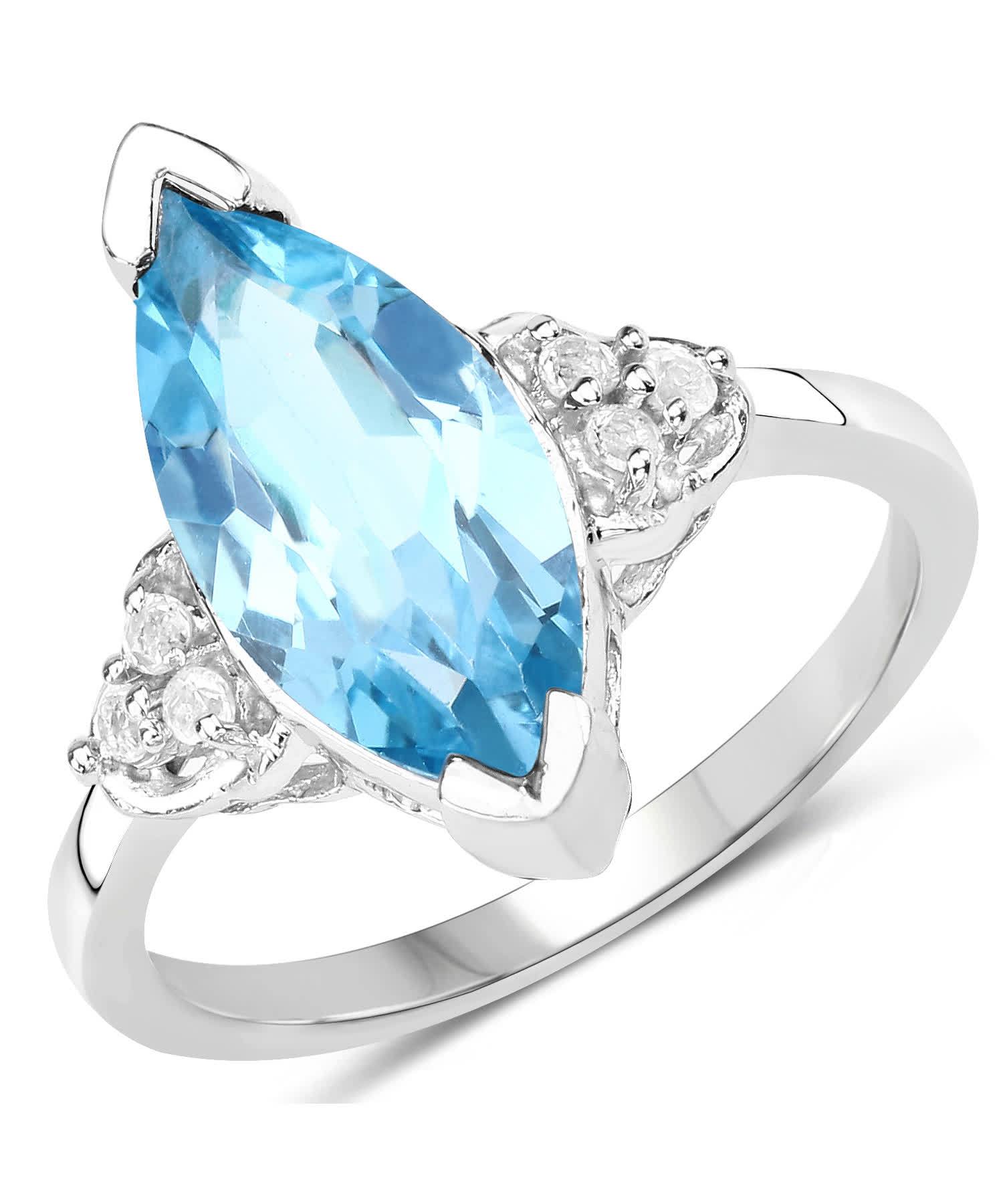 3.78ctw Natural Swiss Blue Topaz Rhodium Plated 925 Sterling Silver Marquise Right Hand Ring View 1