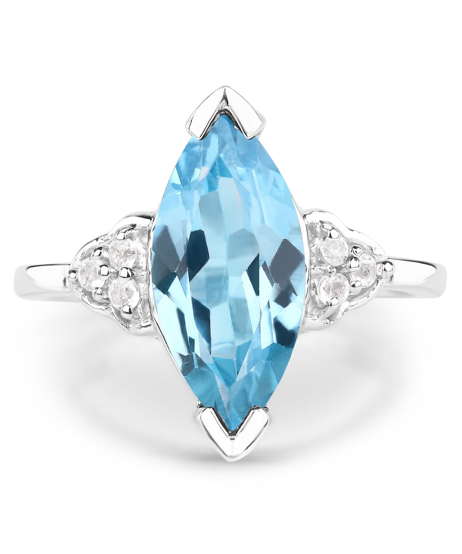 3.78ctw Natural Swiss Blue Topaz Rhodium Plated 925 Sterling Silver Marquise Right Hand Ring View 3