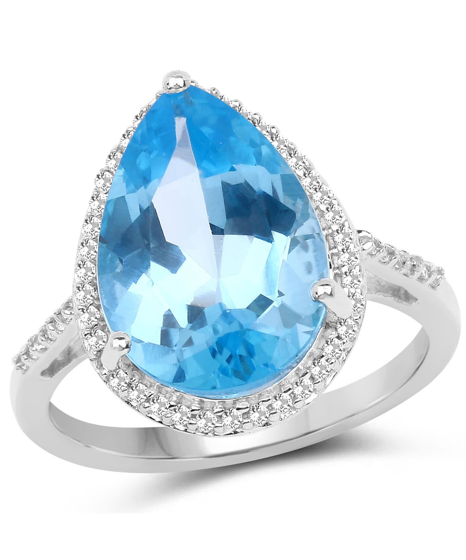 6.77ctw Natural Swiss Blue Topaz Rhodium Plated 925 Sterling Silver Halo Cocktail Ring View 1