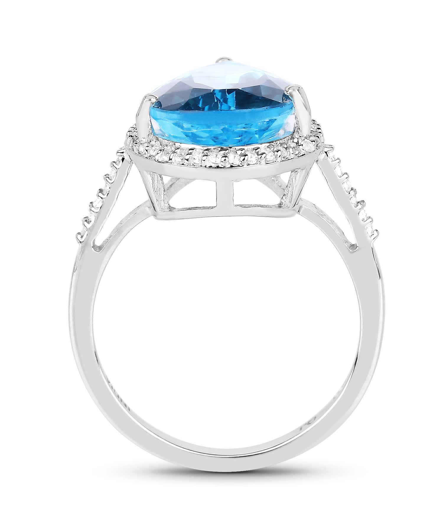 6.77ctw Natural Swiss Blue Topaz Rhodium Plated 925 Sterling Silver Halo Cocktail Ring View 2