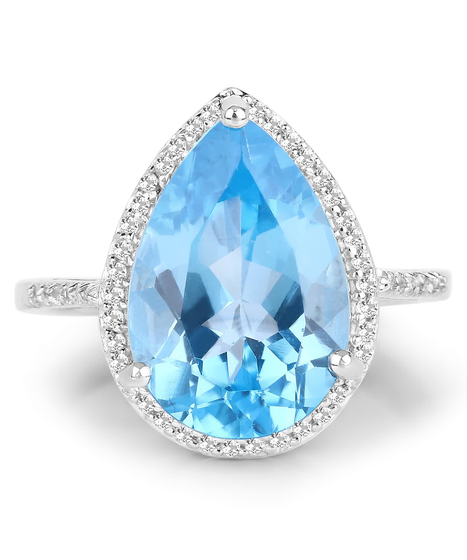 6.77ctw Natural Swiss Blue Topaz Rhodium Plated 925 Sterling Silver Halo Cocktail Ring View 3
