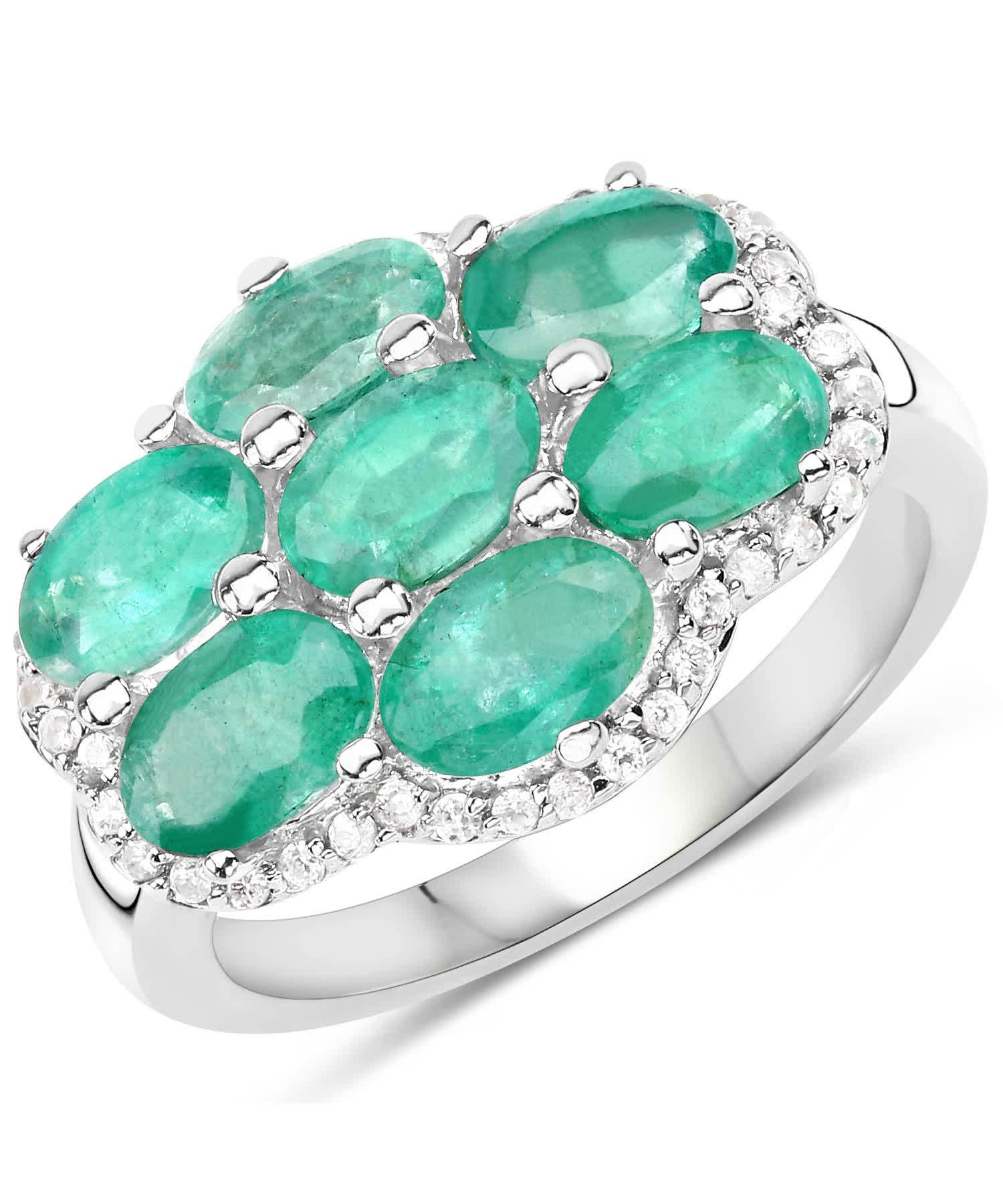 3.33ctw Natural Emerald and Zircon Rhodium Plated 925 Sterling Silver Fashion Ring View 1