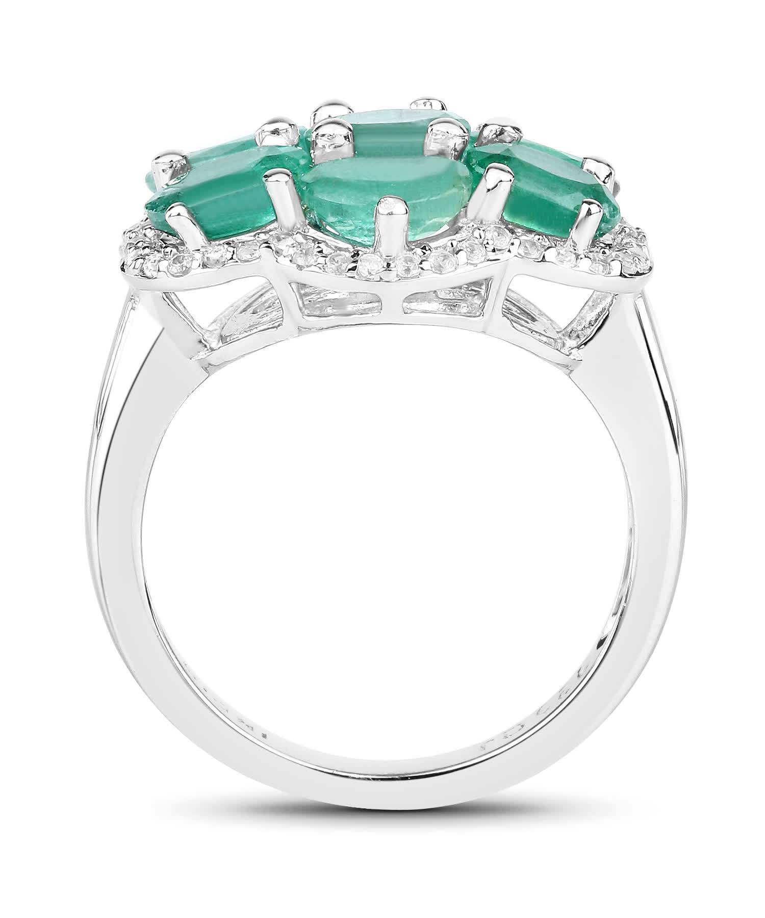 3.33ctw Natural Emerald and Zircon Rhodium Plated 925 Sterling Silver Fashion Ring View 2