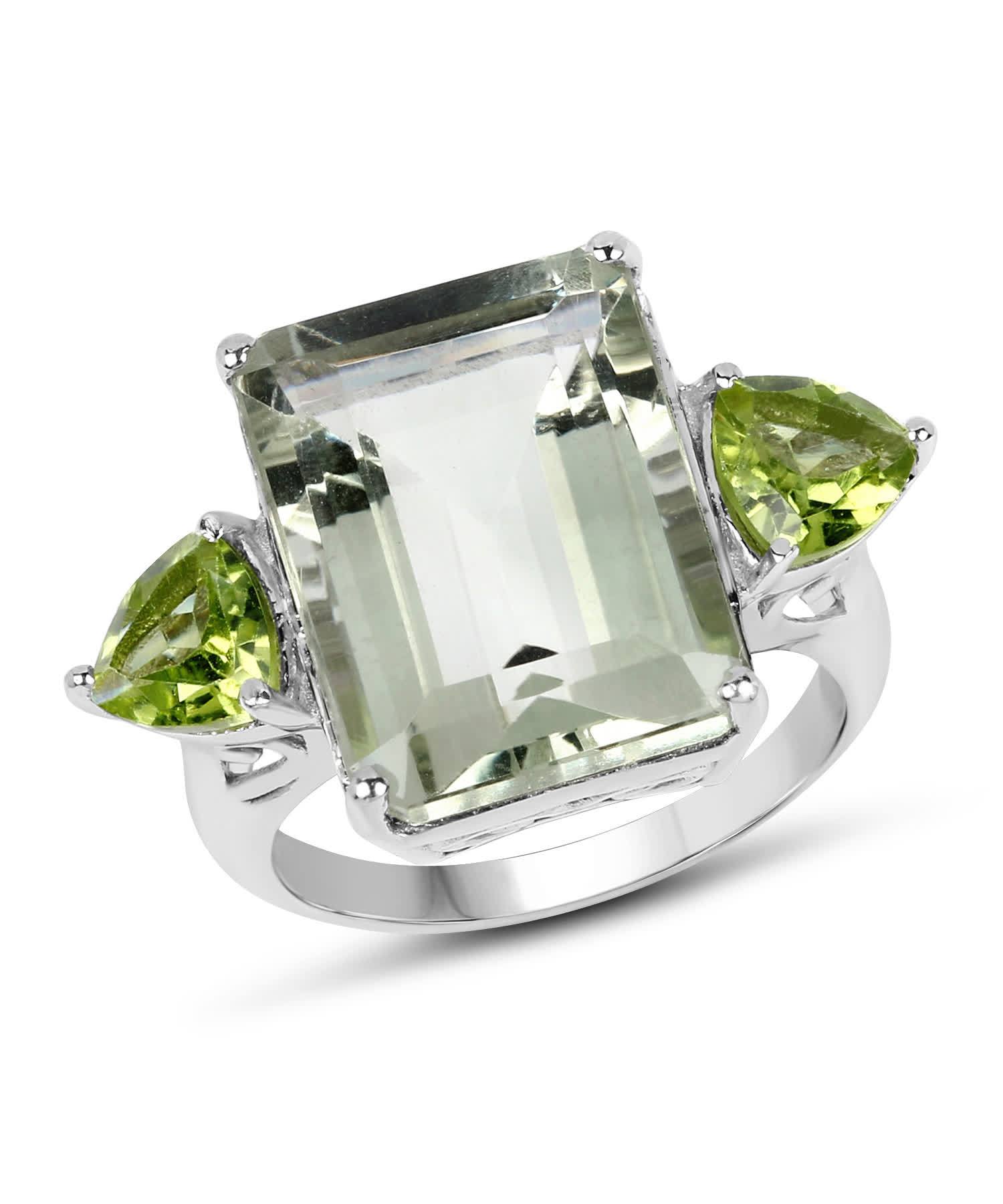 11.90ctw Natural Green Amethyst and Peridot Rhodium Plated 925 Sterling Silver Cocktail Ring View 1
