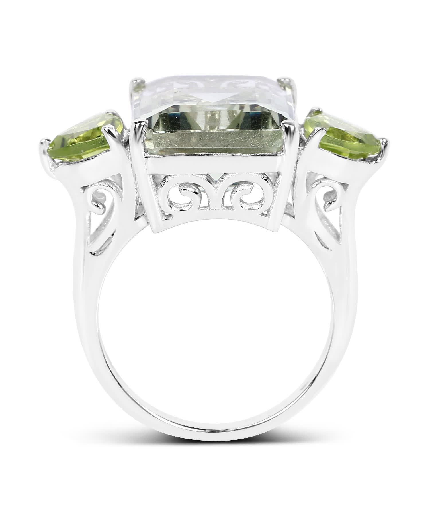 11.90ctw Natural Green Amethyst and Peridot Rhodium Plated 925 Sterling Silver Cocktail Ring View 2