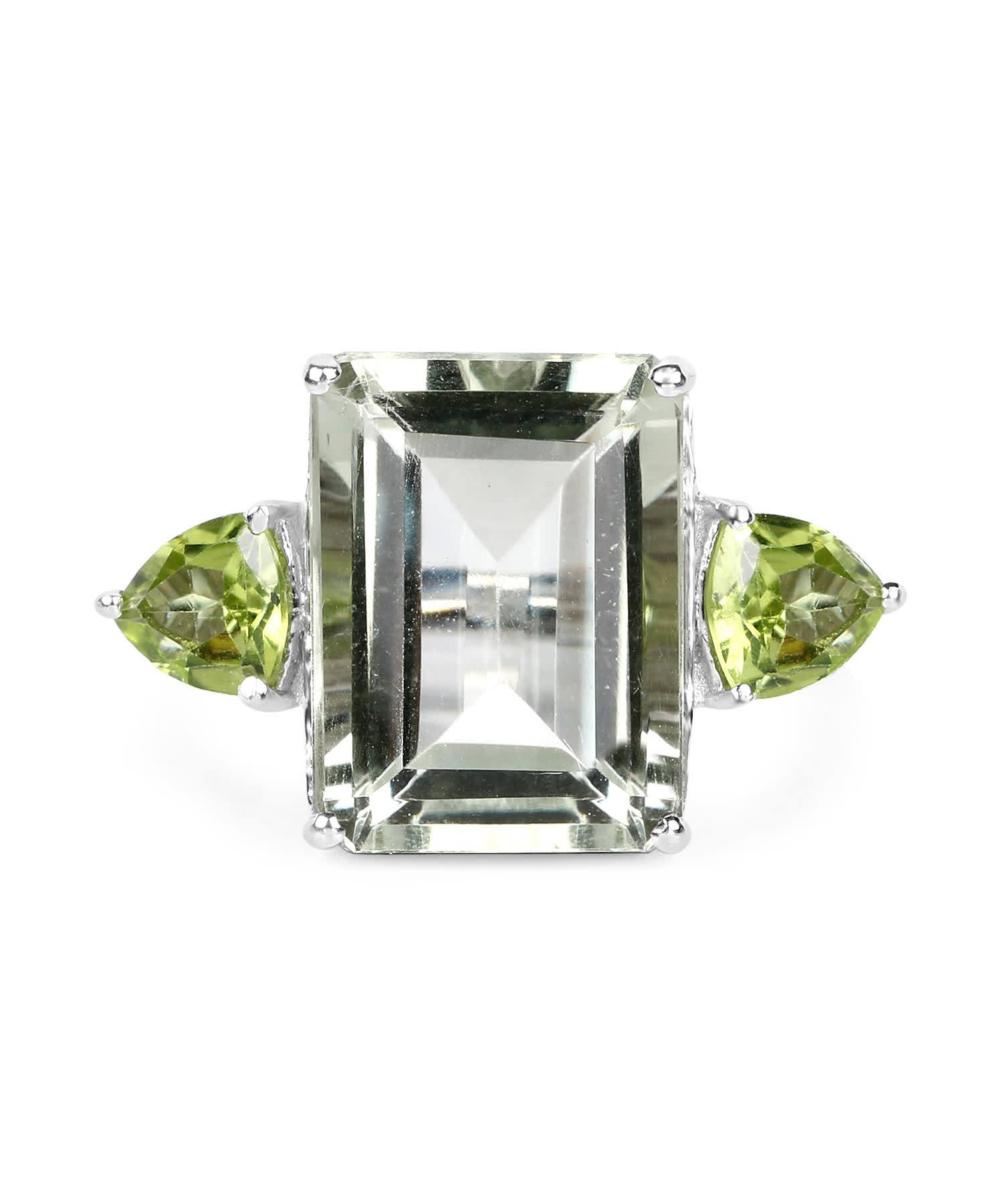 11.90ctw Natural Green Amethyst and Peridot Rhodium Plated 925 Sterling Silver Cocktail Ring View 3