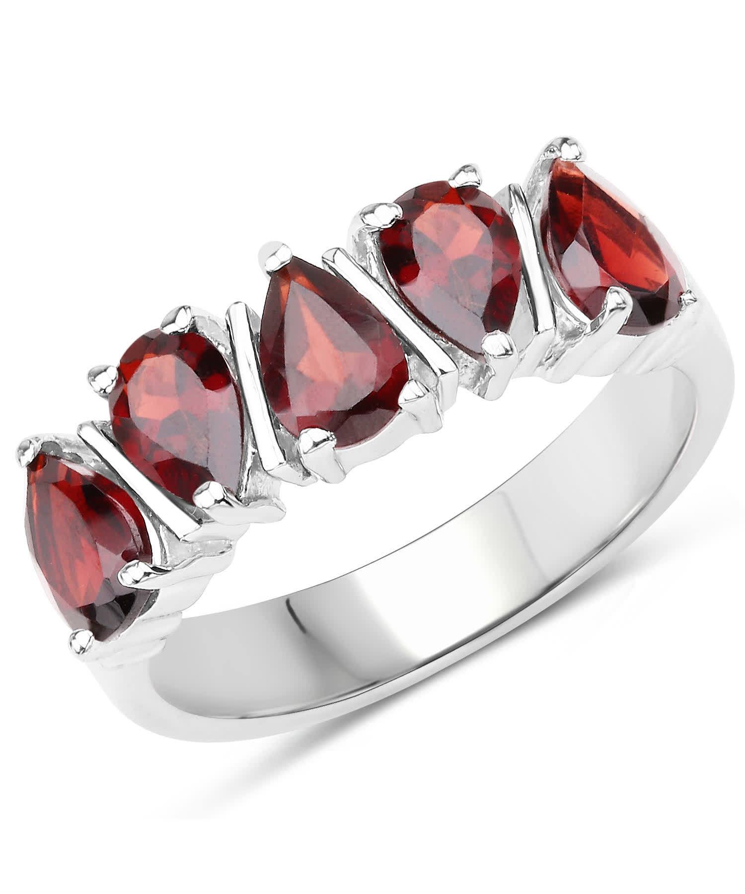 2.25ctw Natural Pomegranate Garnet Rhodium Plated 925 Sterling Silver Fashion Band View 1