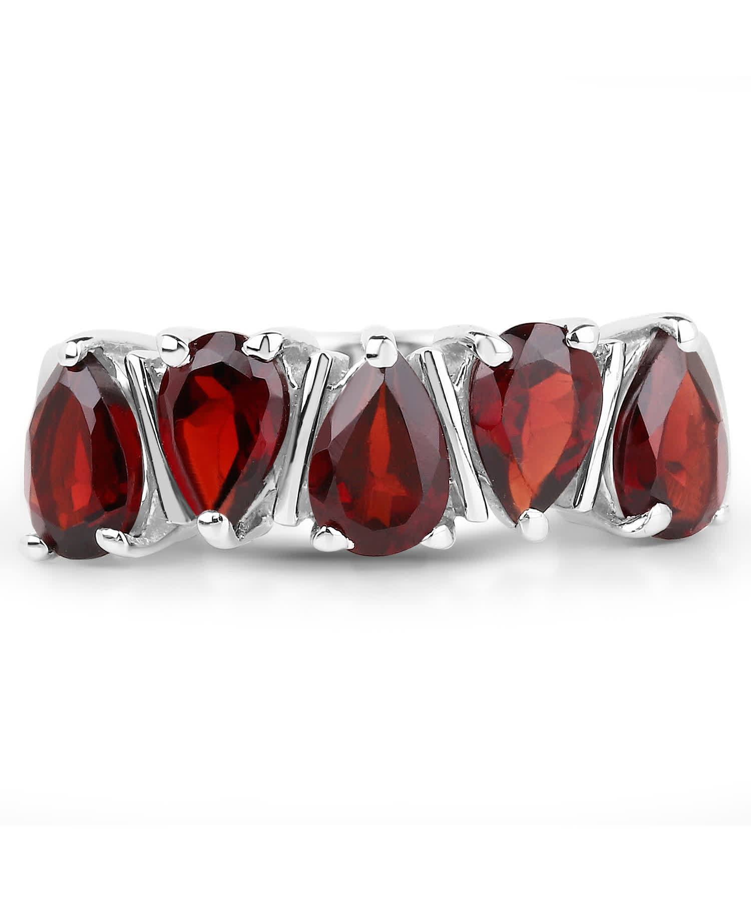 2.25ctw Natural Pomegranate Garnet Rhodium Plated 925 Sterling Silver Fashion Band View 3