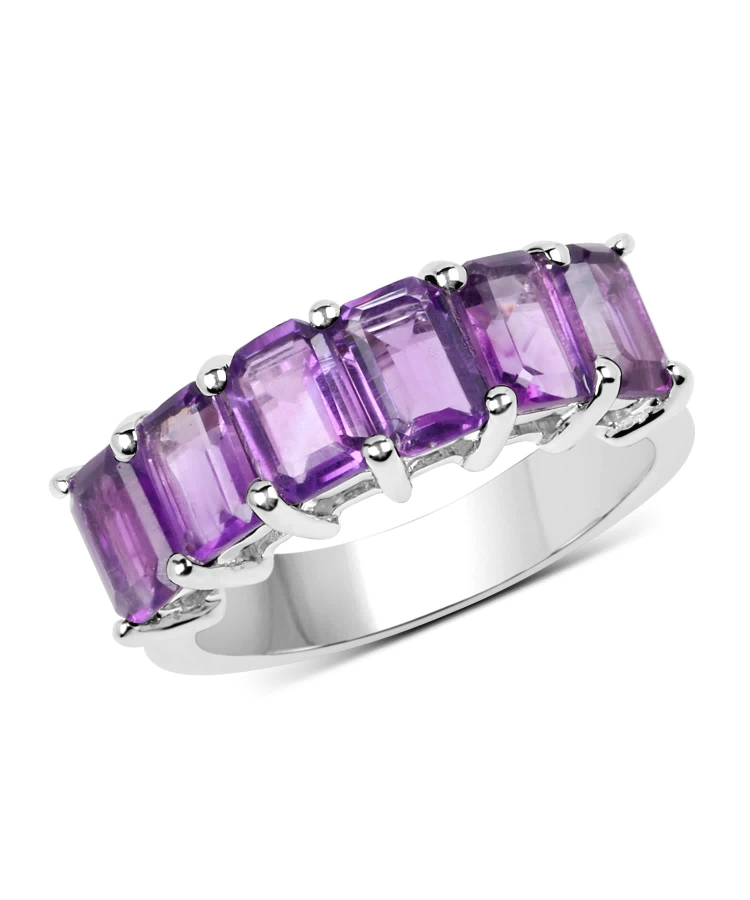 3.30 ctw Natural Amethyst Rhodium Plated 925 Sterling Silver Band View 1