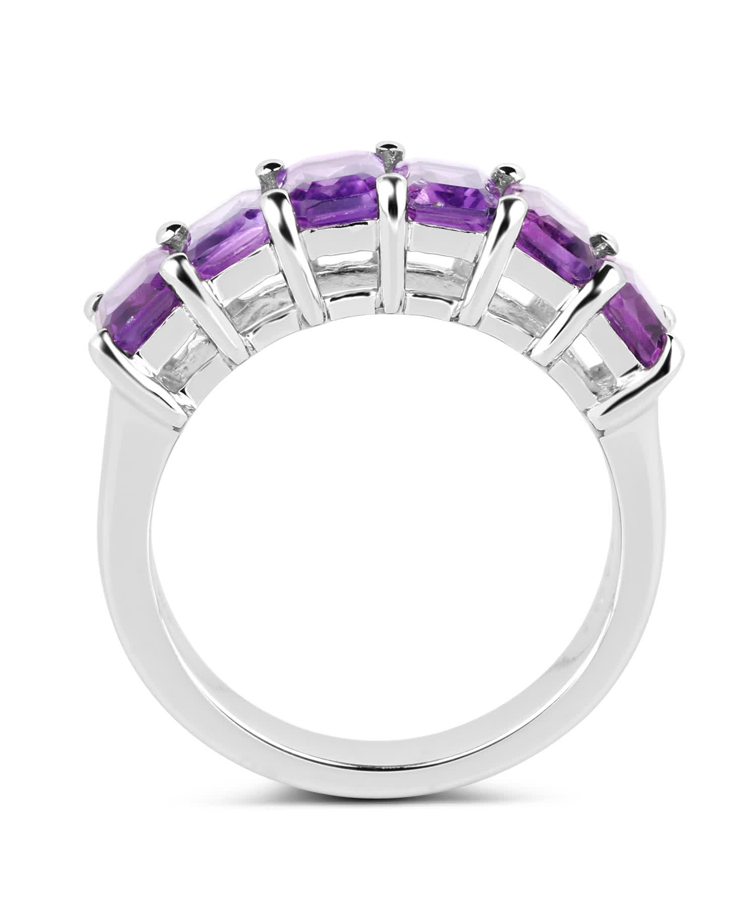 3.30 ctw Natural Amethyst Rhodium Plated 925 Sterling Silver Band View 2