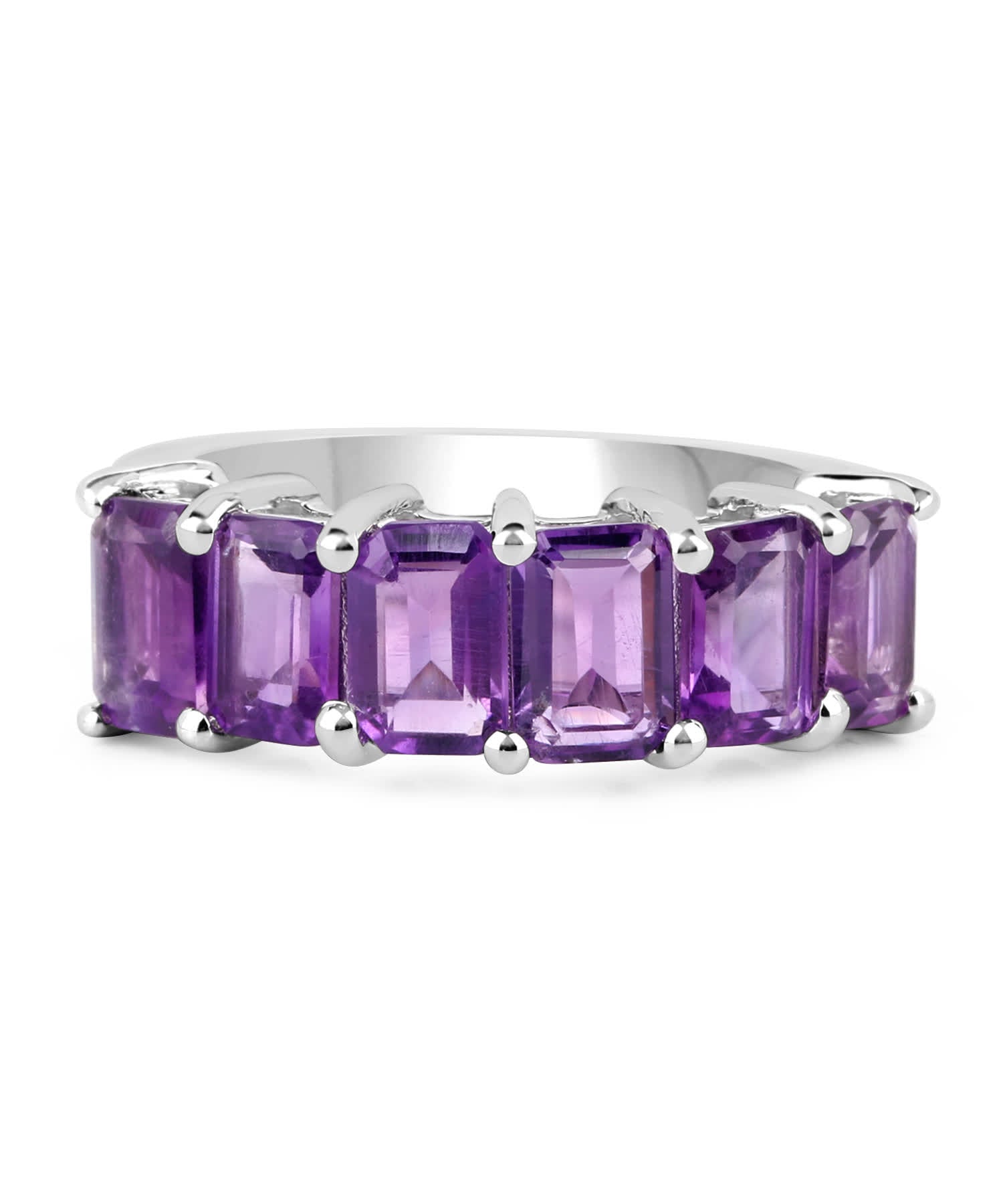 3.30 ctw Natural Amethyst Rhodium Plated 925 Sterling Silver Band View 3