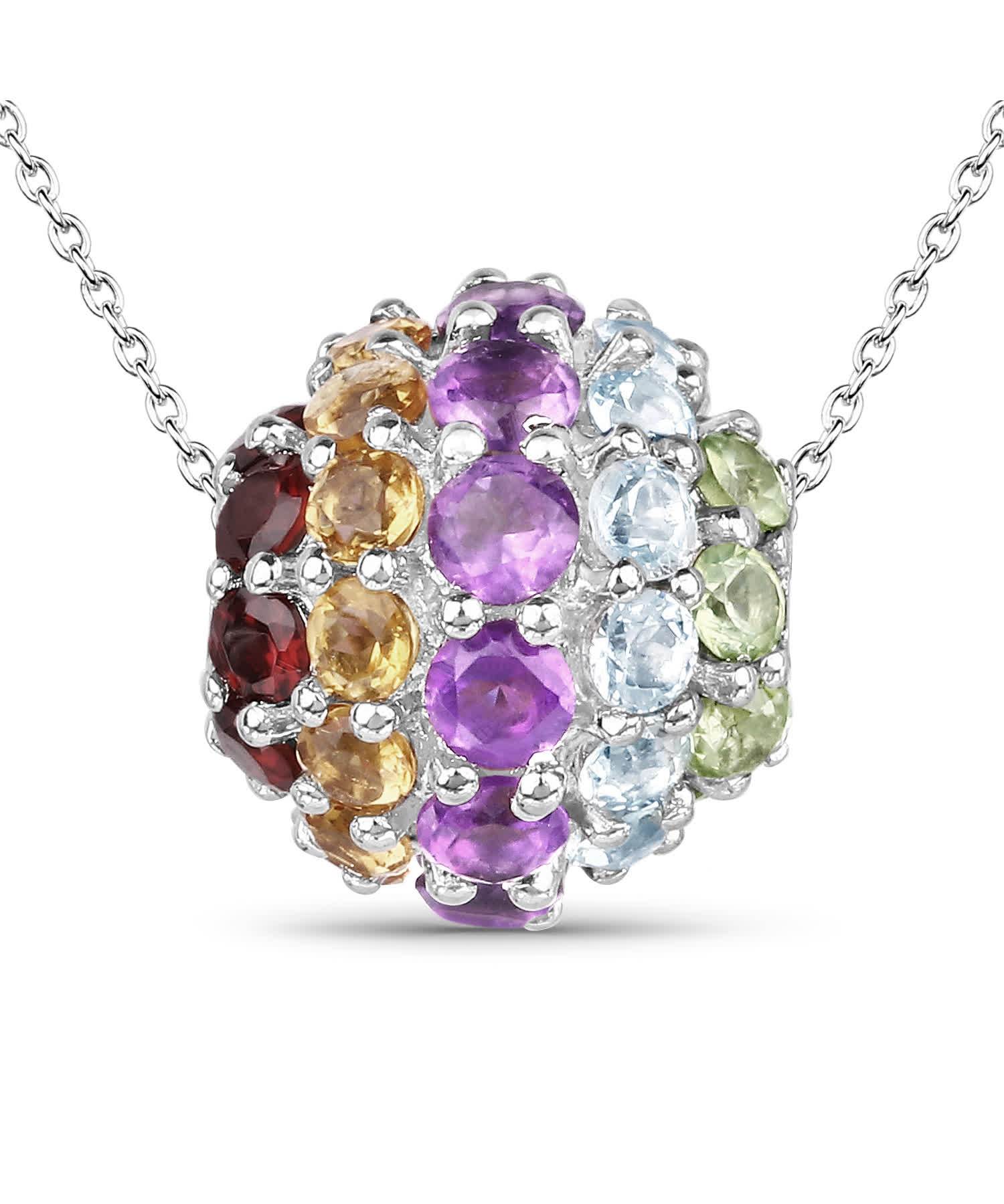 3.95ctw Natural Multi-Color Mixed Gems Rhodium Plated 925 Sterling Silver Pendant With Chain View 1