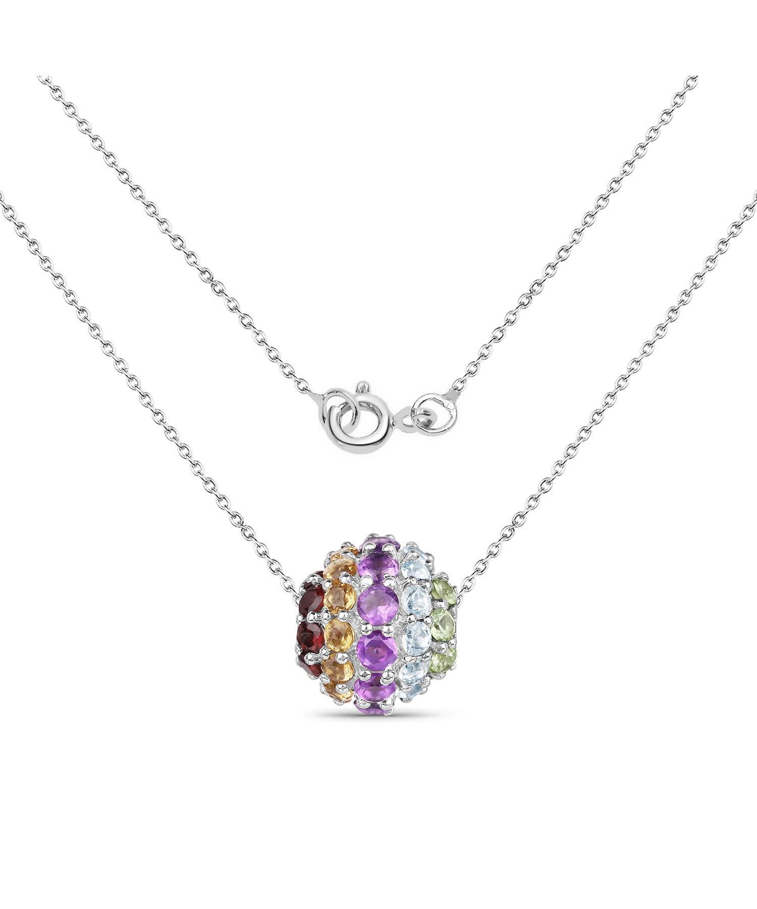 3.95ctw Natural Multi-Color Mixed Gems Rhodium Plated 925 Sterling Silver Pendant With Chain View 2