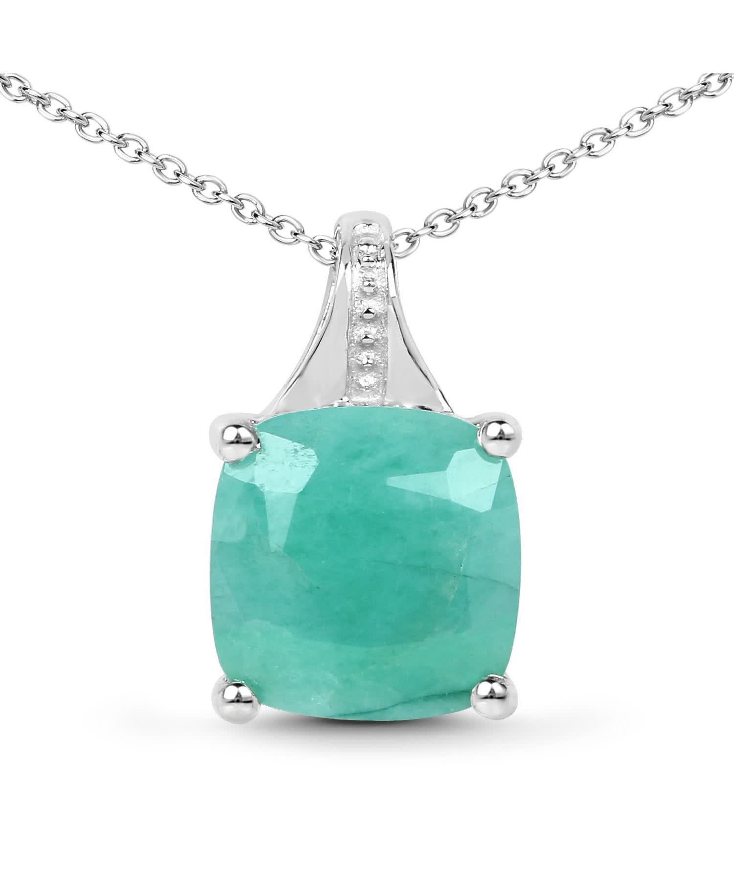 2.20ctw Natural Emerald Rhodium Plated 925 Sterling Silver Pendant With Chain View 1