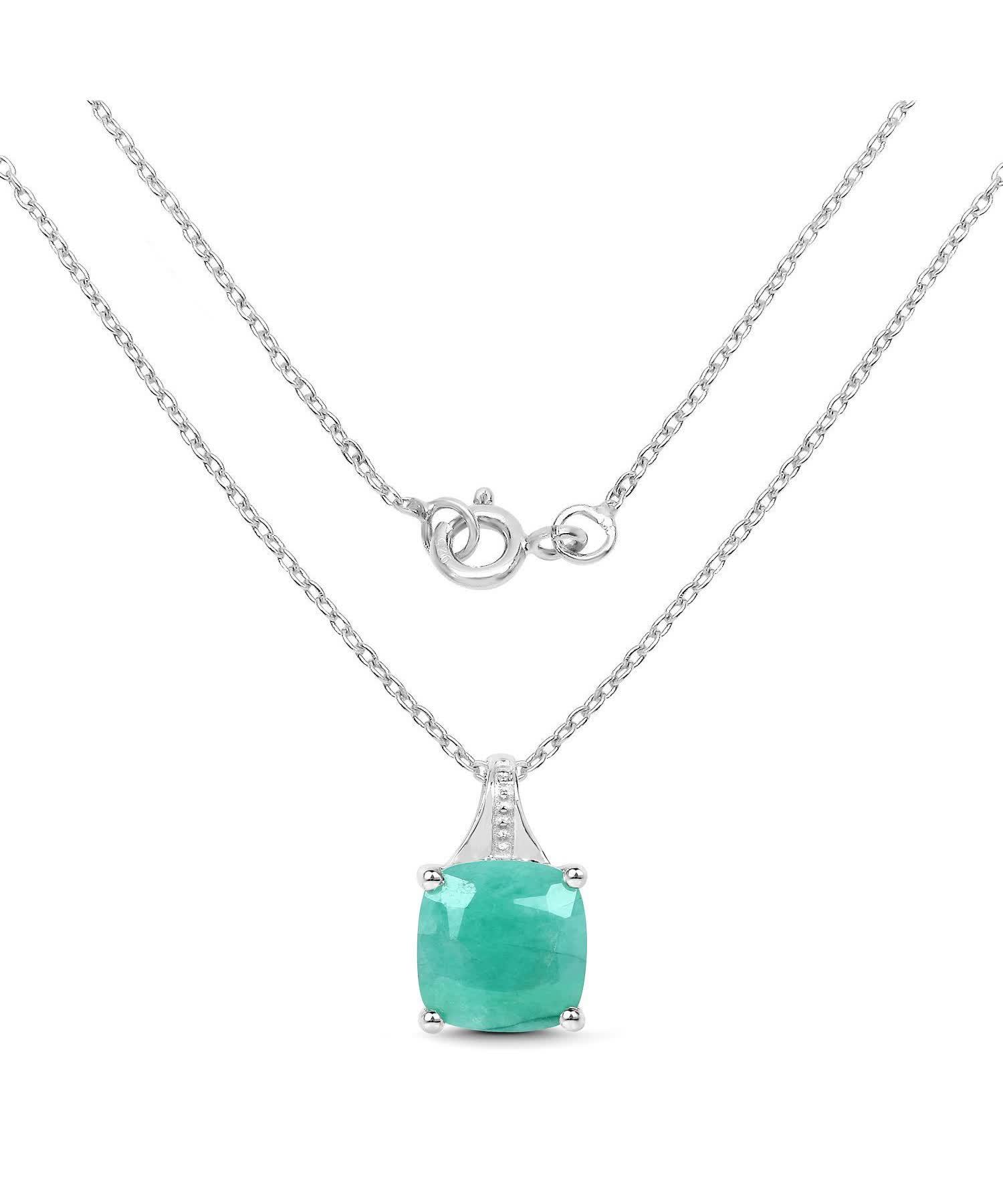2.20ctw Natural Emerald Rhodium Plated 925 Sterling Silver Pendant With Chain View 2