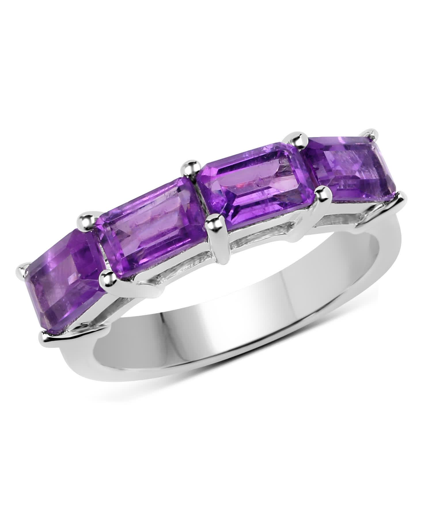 2.20ctw Natural Amethyst Rhodium Plated 925 Sterling Silver Band View 1