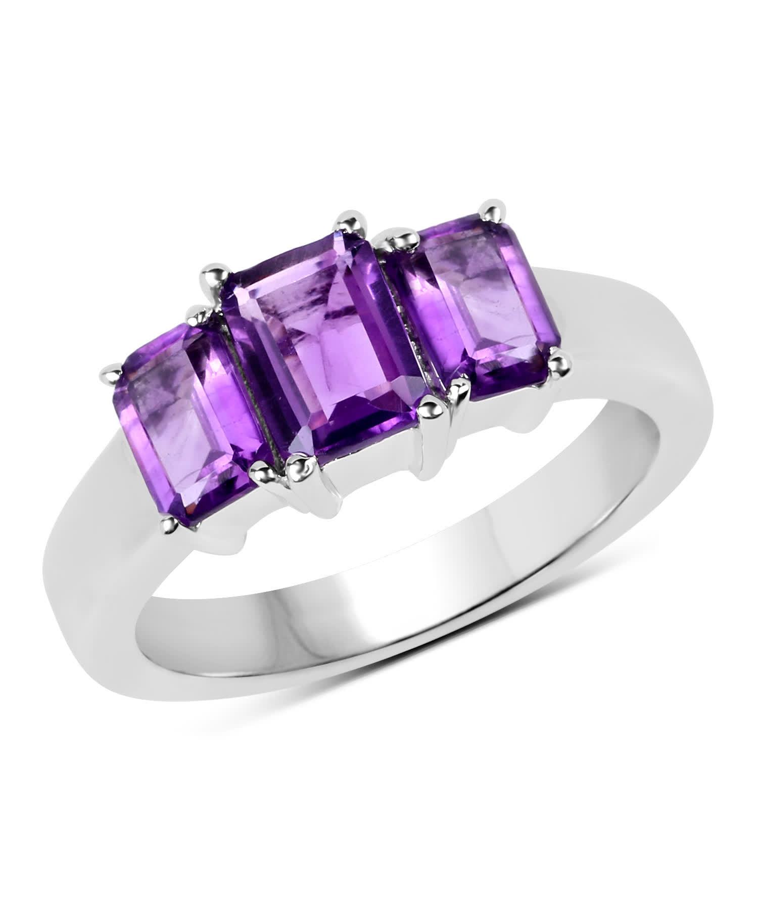 2.10ctw Natural Amethyst Rhodium Plated 925 Sterling Silver Three-Stone Ring View 1