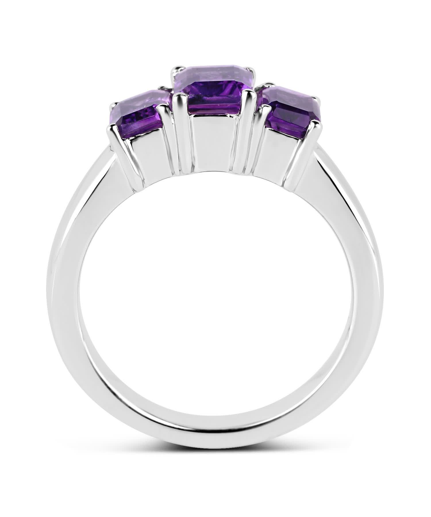 2.10ctw Natural Amethyst Rhodium Plated 925 Sterling Silver Three-Stone Ring View 2