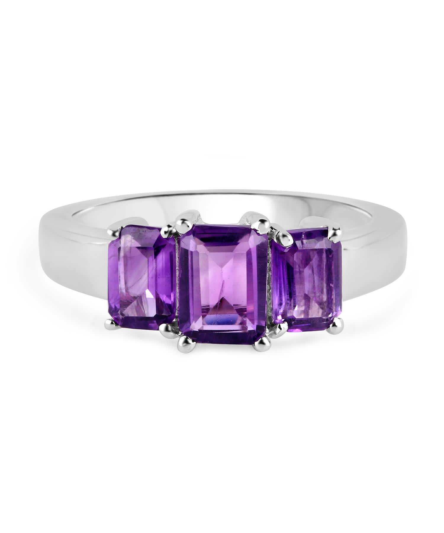 2.10ctw Natural Amethyst Rhodium Plated 925 Sterling Silver Three-Stone Ring View 3