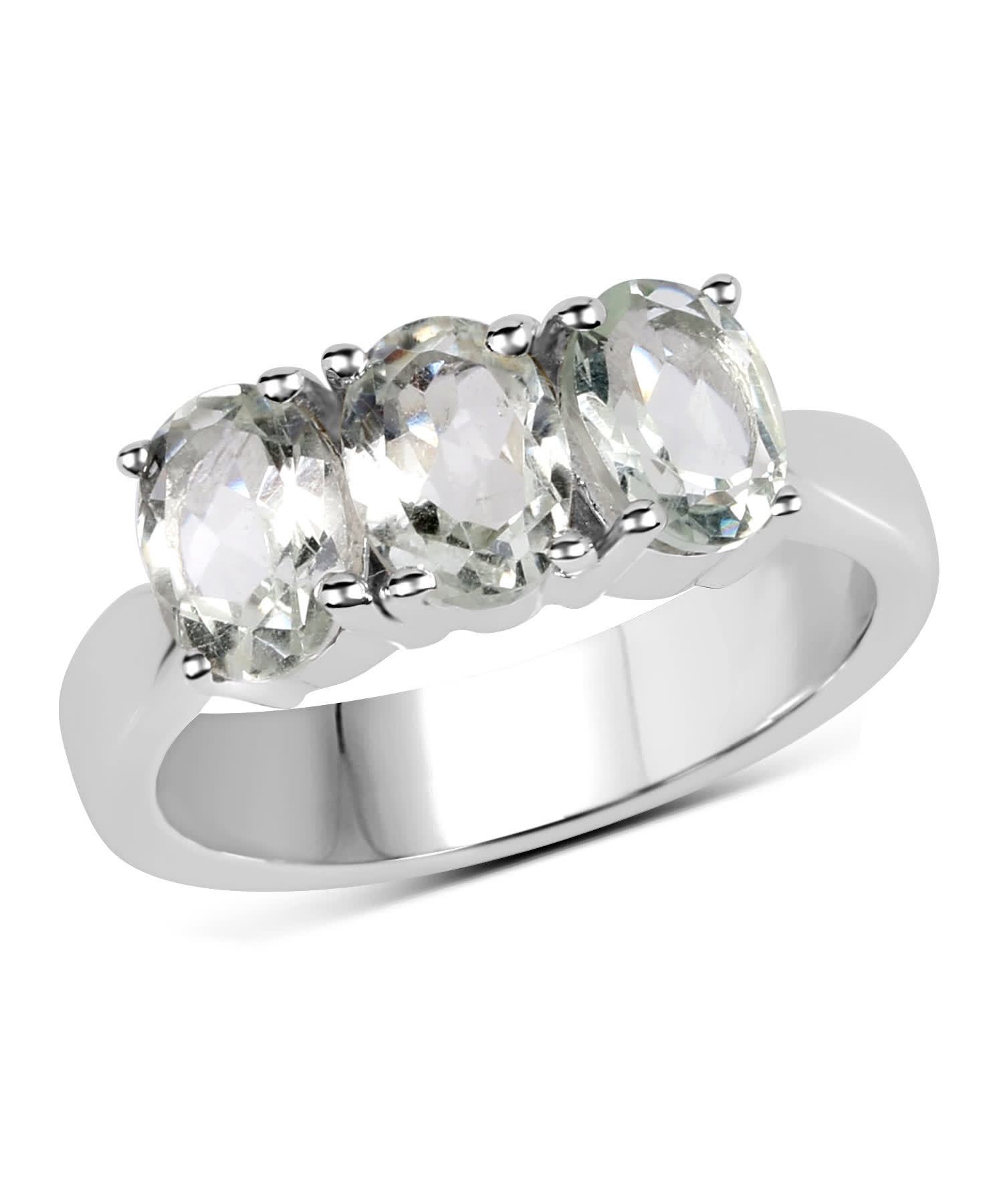 2.40ctw Natural Green Amethyst Rhodium Plated 925 Sterling Silver Three-Stone Ring View 1