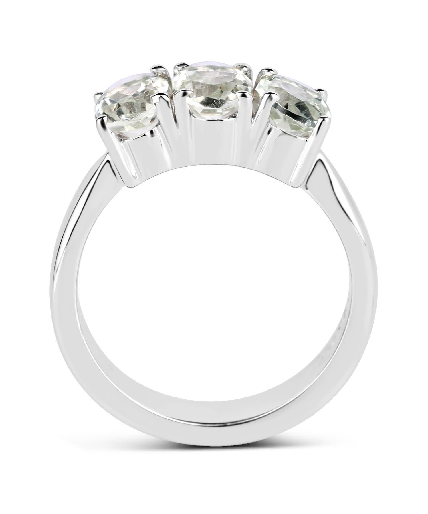 2.40ctw Natural Green Amethyst Rhodium Plated 925 Sterling Silver Three-Stone Ring View 2