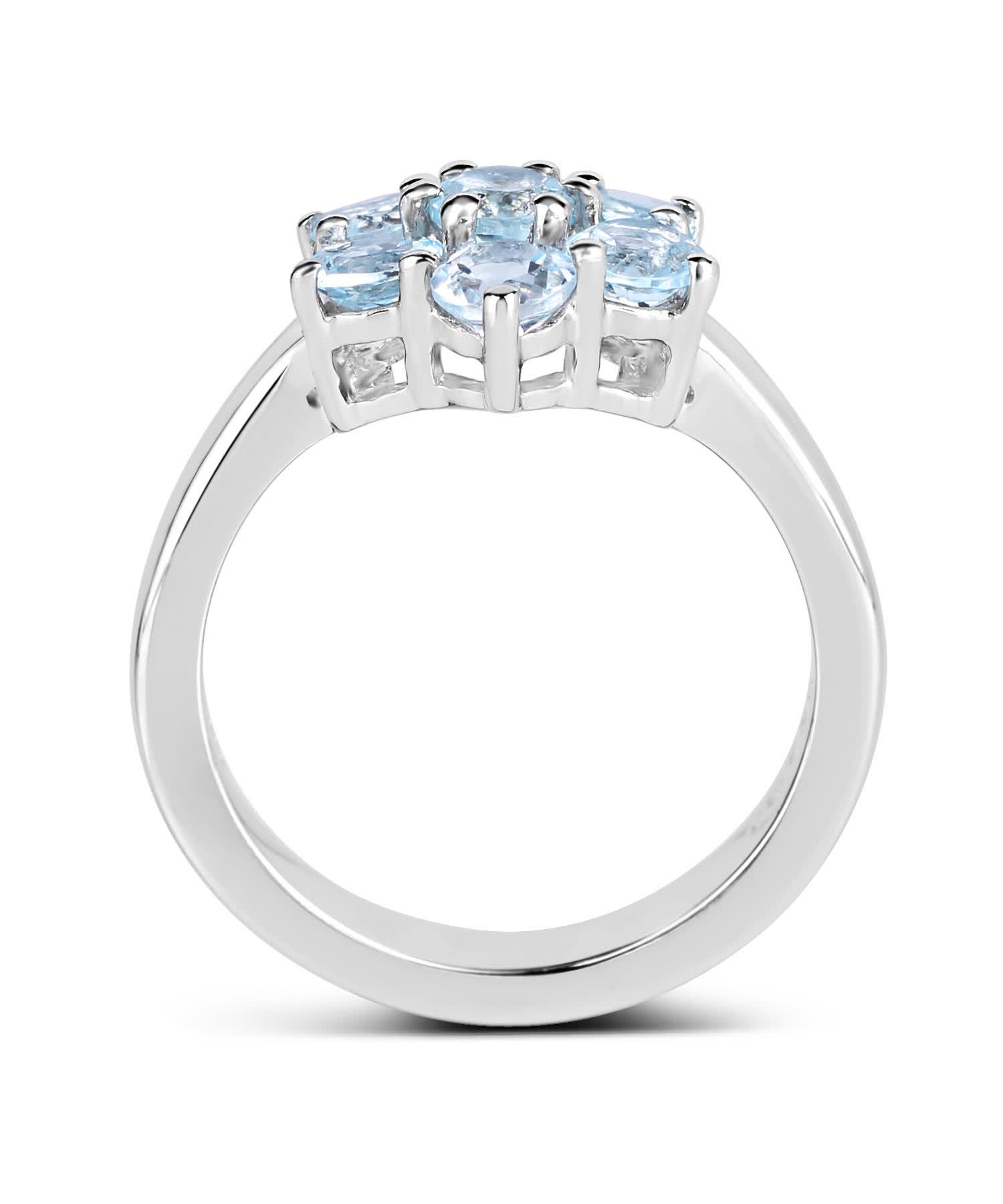 2.24ctw Natural Sky Blue Topaz Rhodium Plated 925 Sterling Silver Flower Right Hand Ring View 2