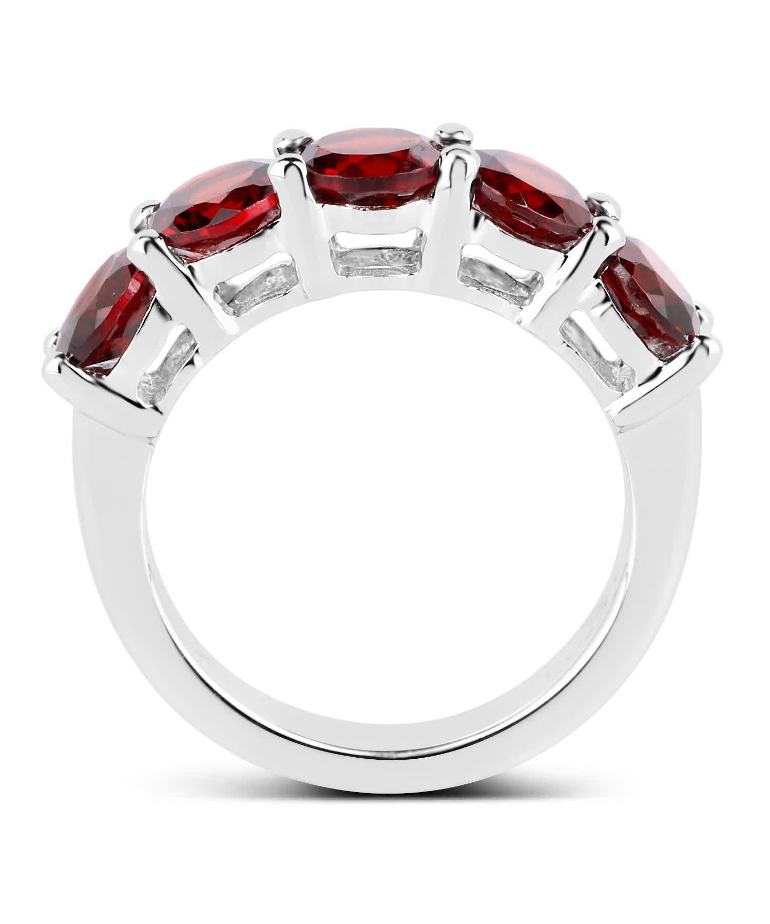 3.75ctw Natural Pomegranate Garnet Rhodium Plated 925 Sterling Silver Fashion Band View 2