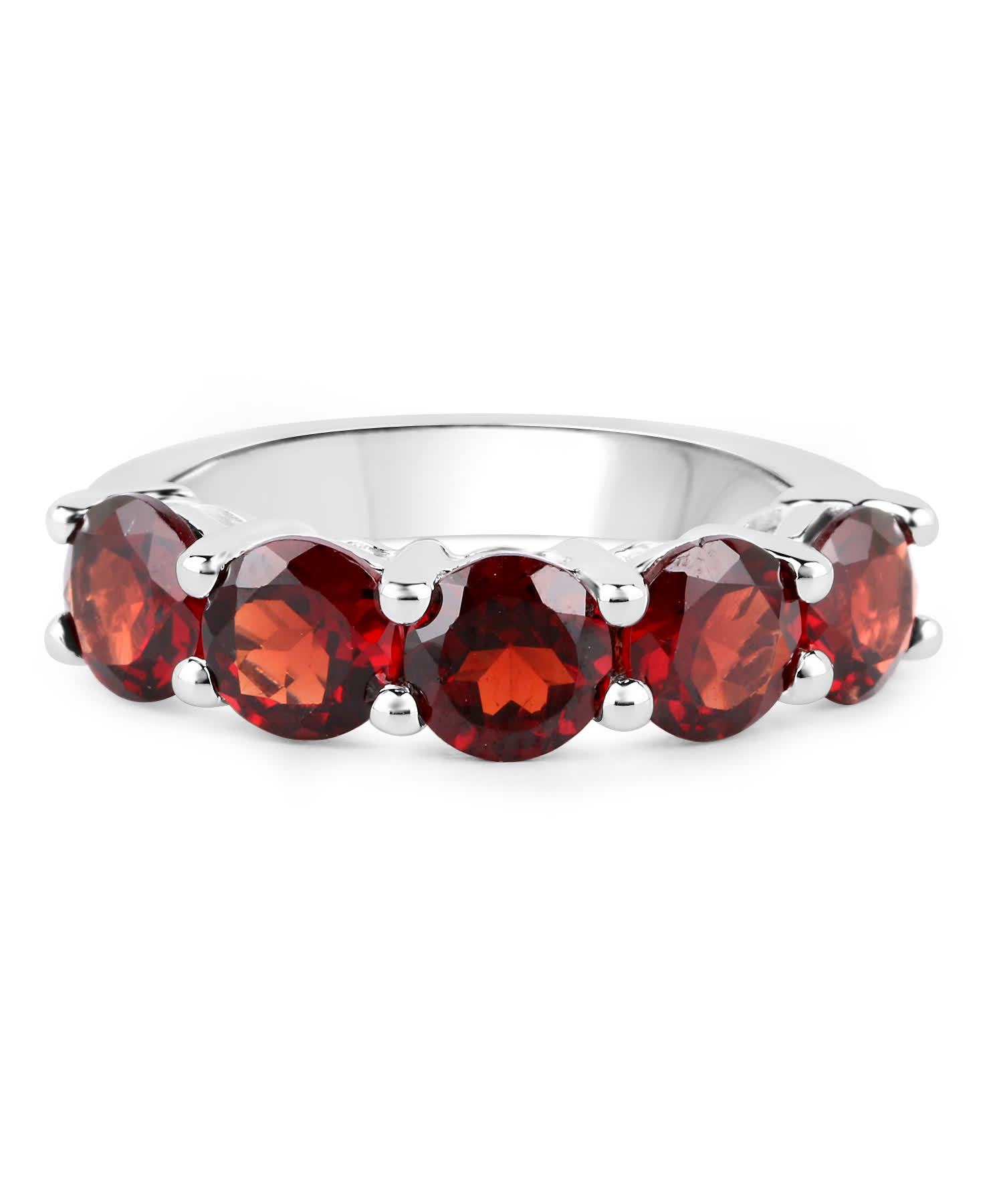 3.75ctw Natural Pomegranate Garnet Rhodium Plated 925 Sterling Silver Fashion Band View 3