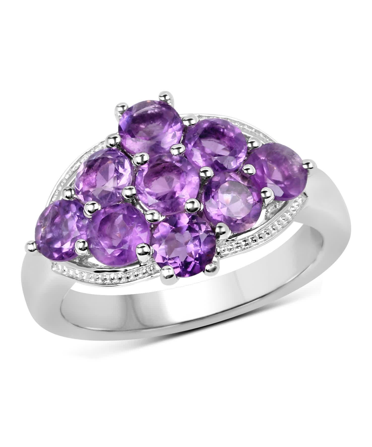 2.16ctw Natural Amethyst Rhodium Plated 925 Sterling Silver Right Hand Ring View 1