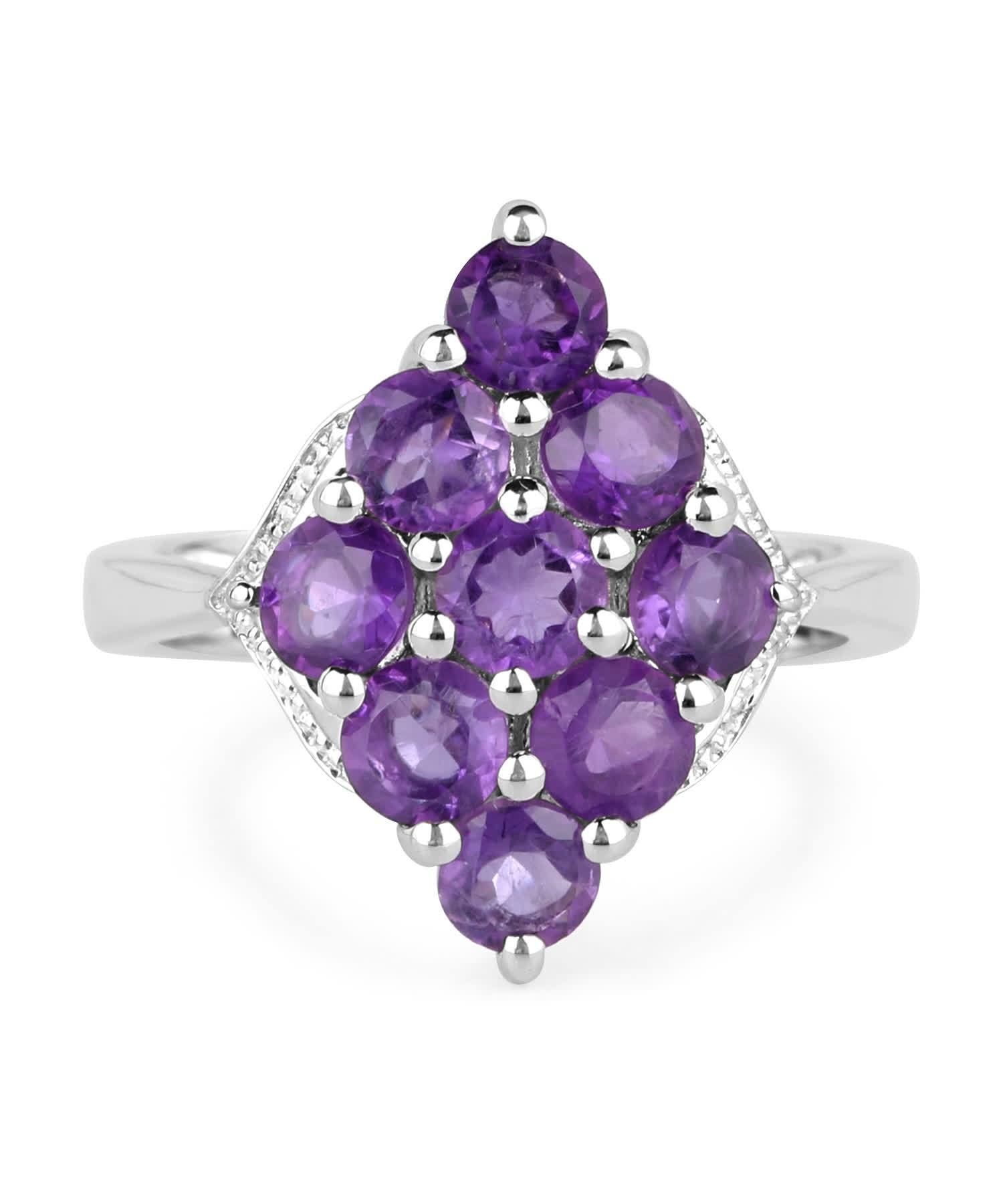2.16ctw Natural Amethyst Rhodium Plated 925 Sterling Silver Right Hand Ring View 3