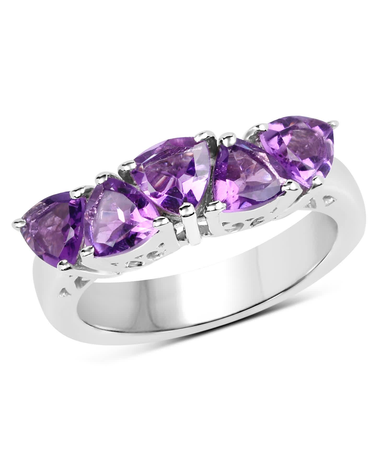 2.00ctw Natural Amethyst Rhodium Plated 925 Sterling Silver Ring View 1