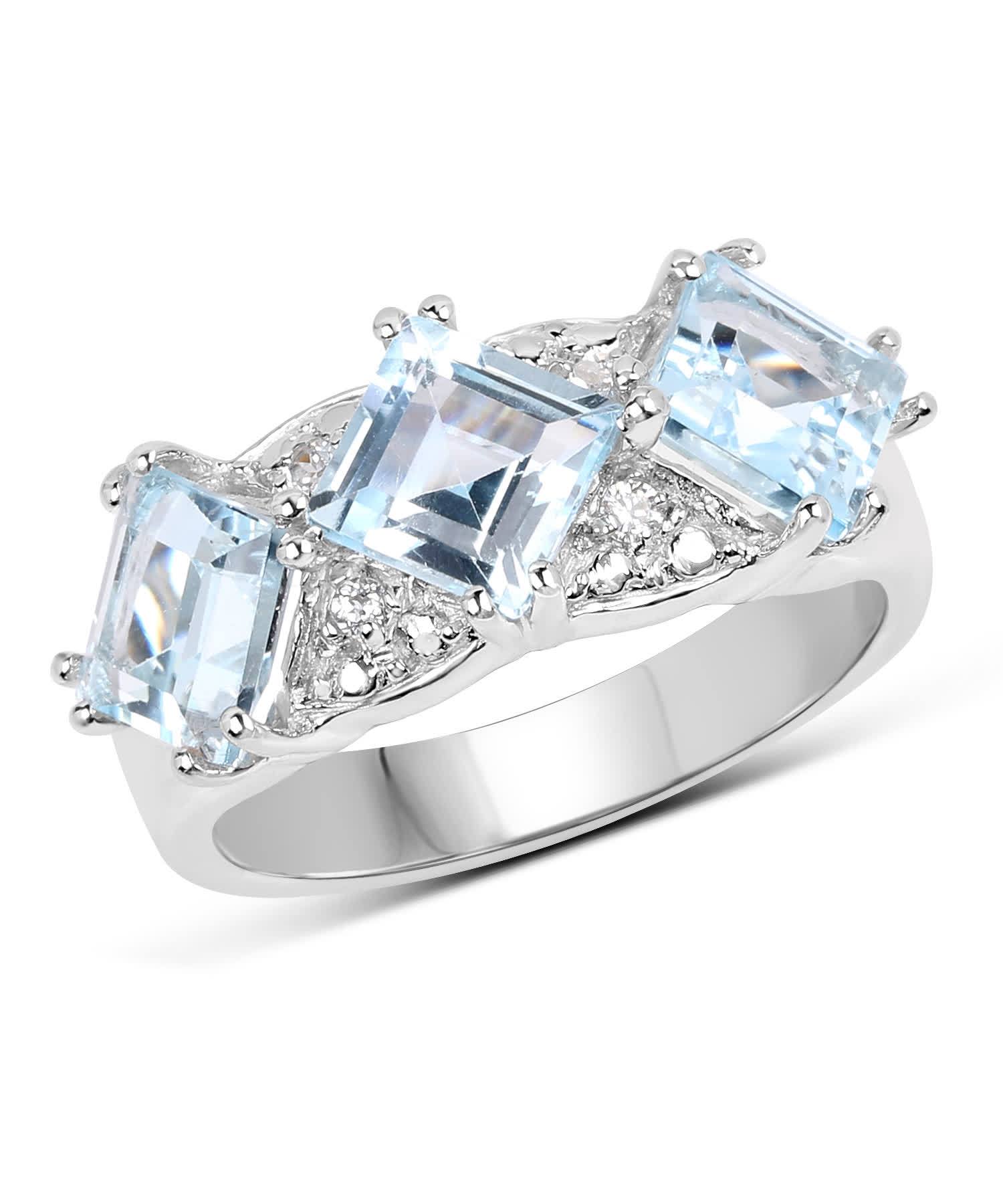 3.84ctw Natural Sky Blue Topaz Rhodium Plated 925 Sterling Silver Three-Stone Right Hand Ring View 1