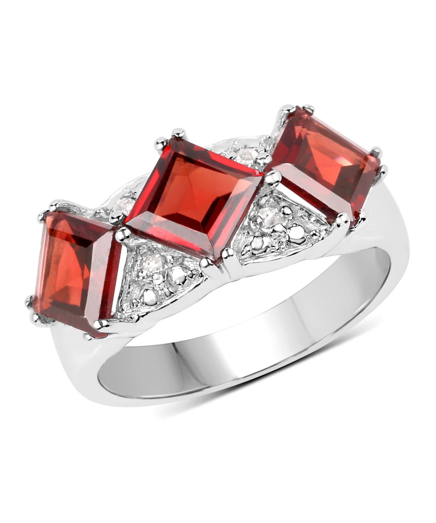 3.84ctw Natural Garnet and Topaz Rhodium Plated 925 Sterling Silver Three-Stone Right Hand Ring View 1