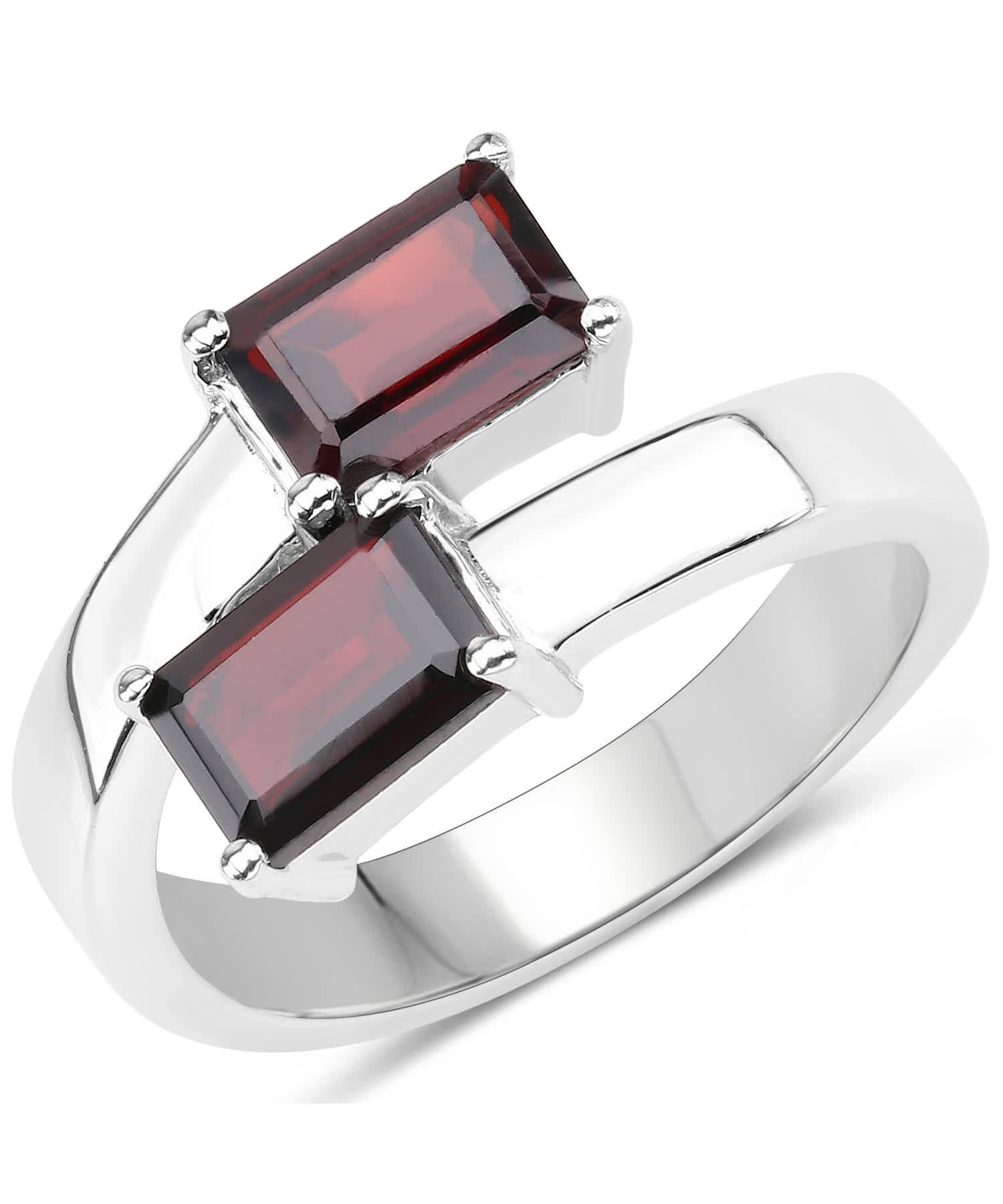 2.40ctw Natural Pomegranate Garnet Rhodium Plated 925 Sterling Silver Right Hand Ring View 1