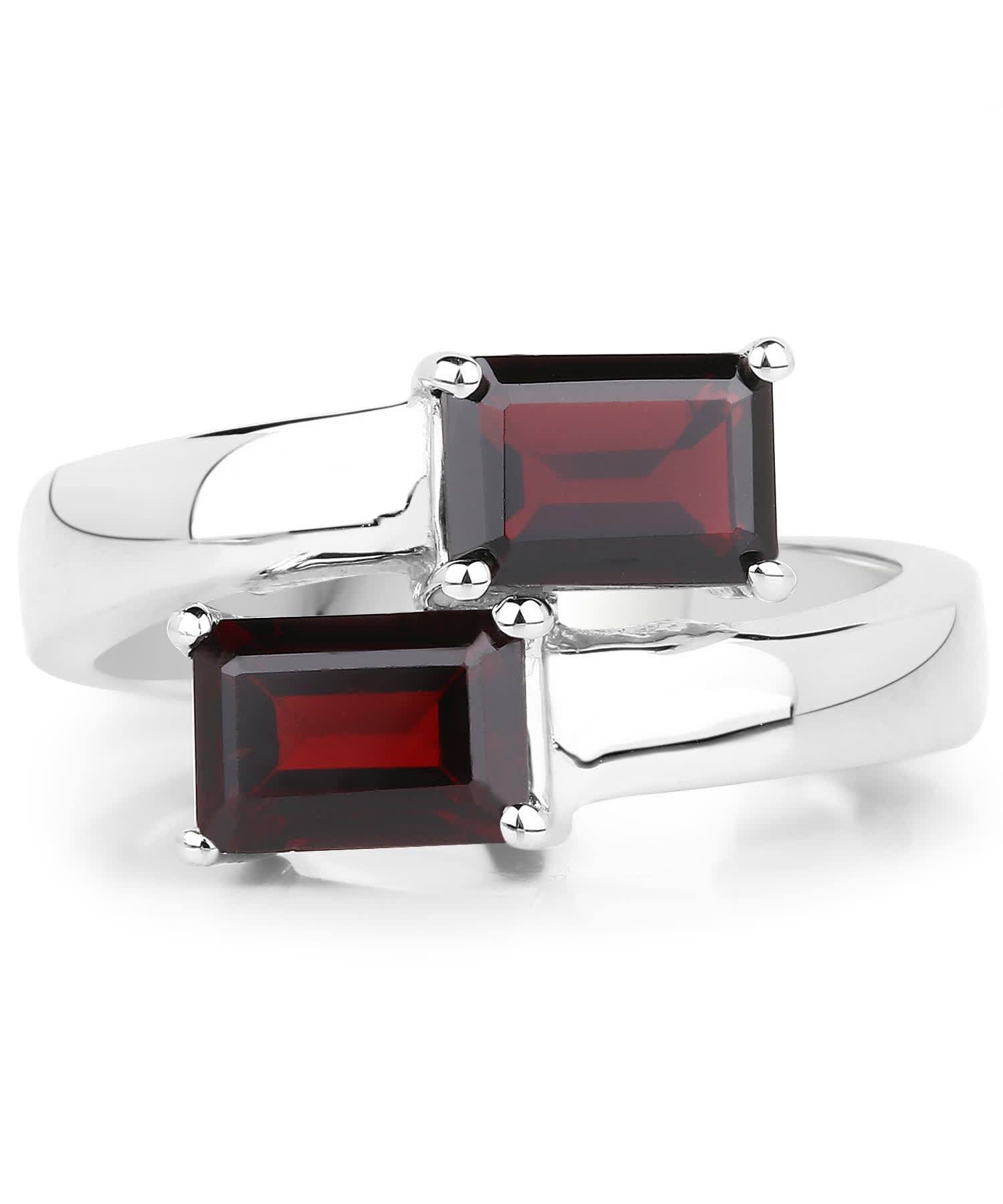 2.40ctw Natural Pomegranate Garnet Rhodium Plated 925 Sterling Silver Right Hand Ring View 3
