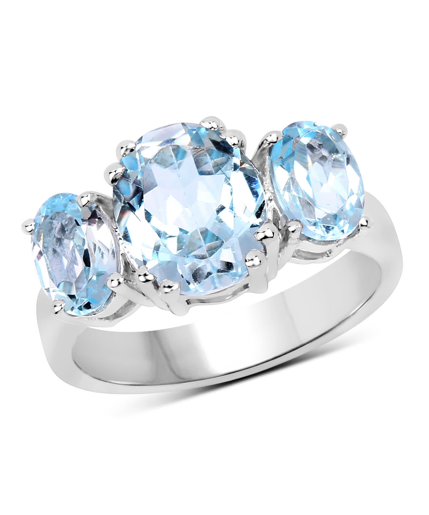 4.45 ctw Natural Sky Blue Topaz Rhodium Plated 925 Sterling Silver Three-Stone Right Hand Ring View 1