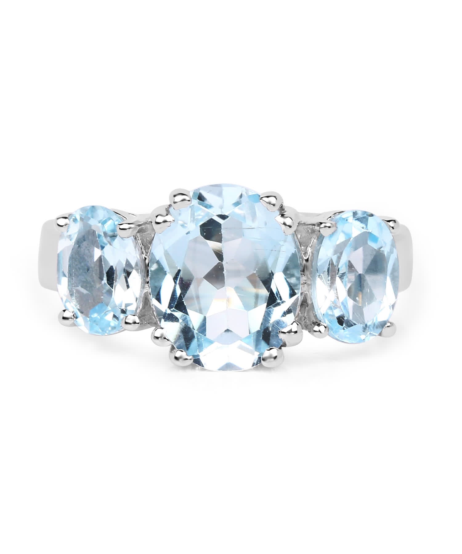 4.45 ctw Natural Sky Blue Topaz Rhodium Plated 925 Sterling Silver Three-Stone Right Hand Ring View 3
