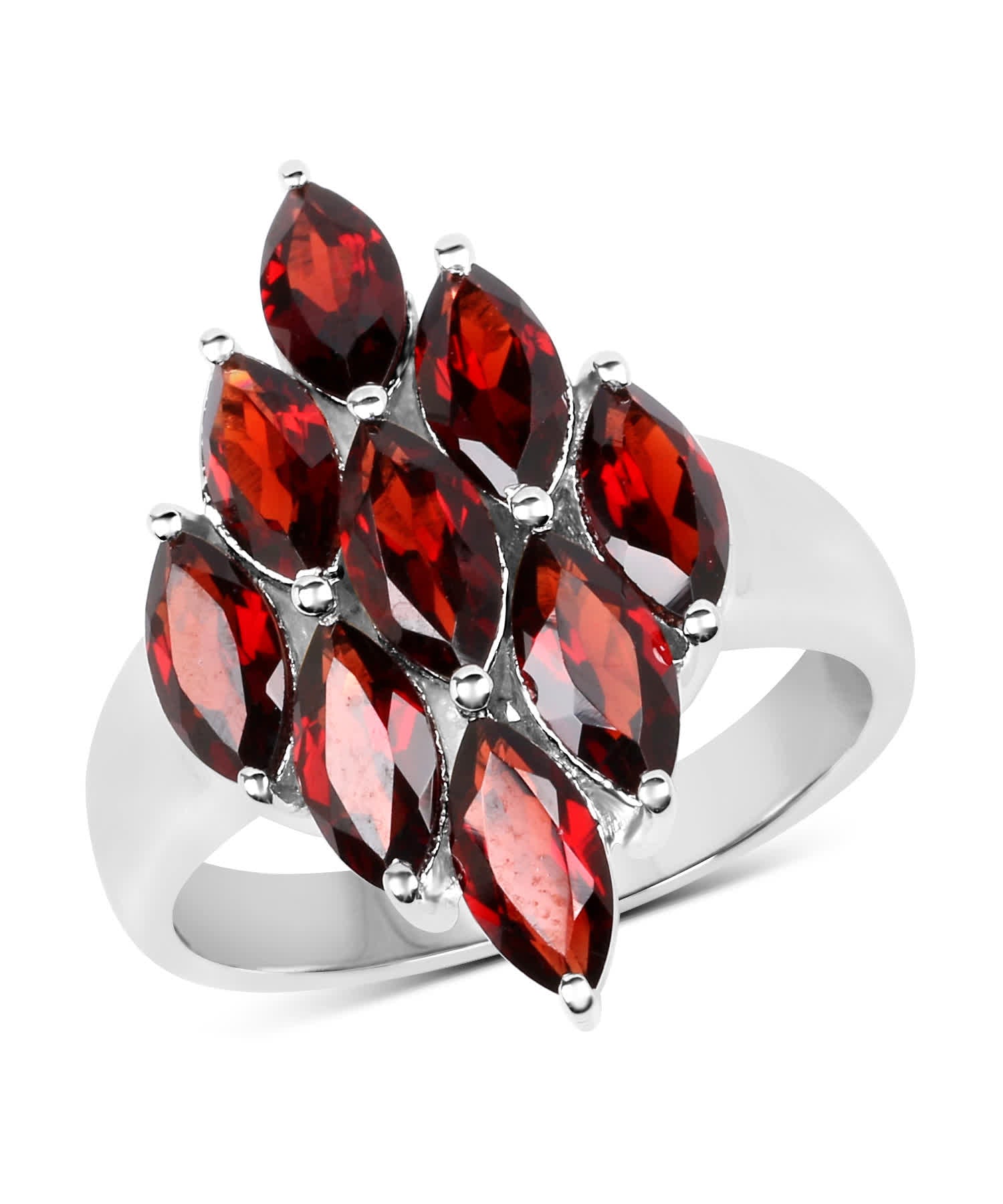 4.77 ctw Natural Garnet Rhodium Plated 925 Sterling Silver Marquise Right Hand Ring View 1