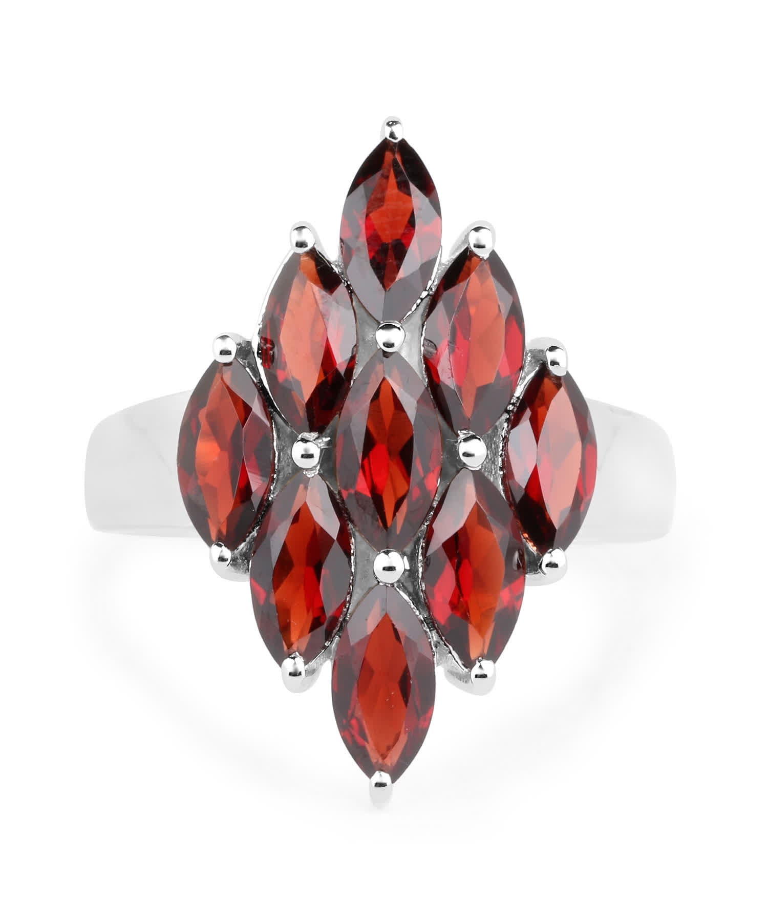4.77 ctw Natural Garnet Rhodium Plated 925 Sterling Silver Marquise Right Hand Ring View 3