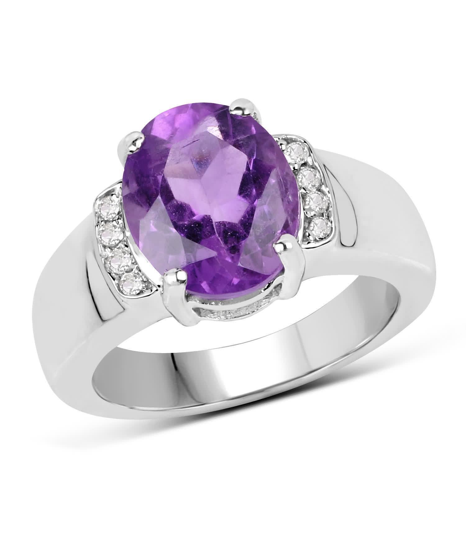 3.32ctw Natural Amethyst and Topaz Rhodium Plated 925 Sterling Silver Right Hand Ring View 1