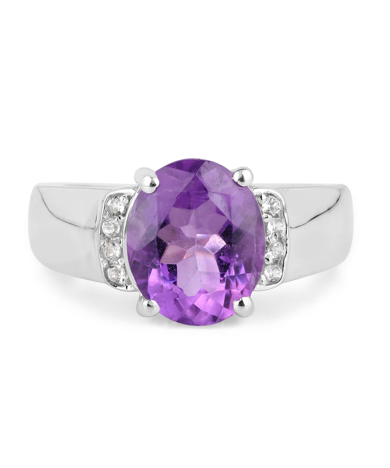 3.32ctw Natural Amethyst and Topaz Rhodium Plated 925 Sterling Silver Right Hand Ring View 3