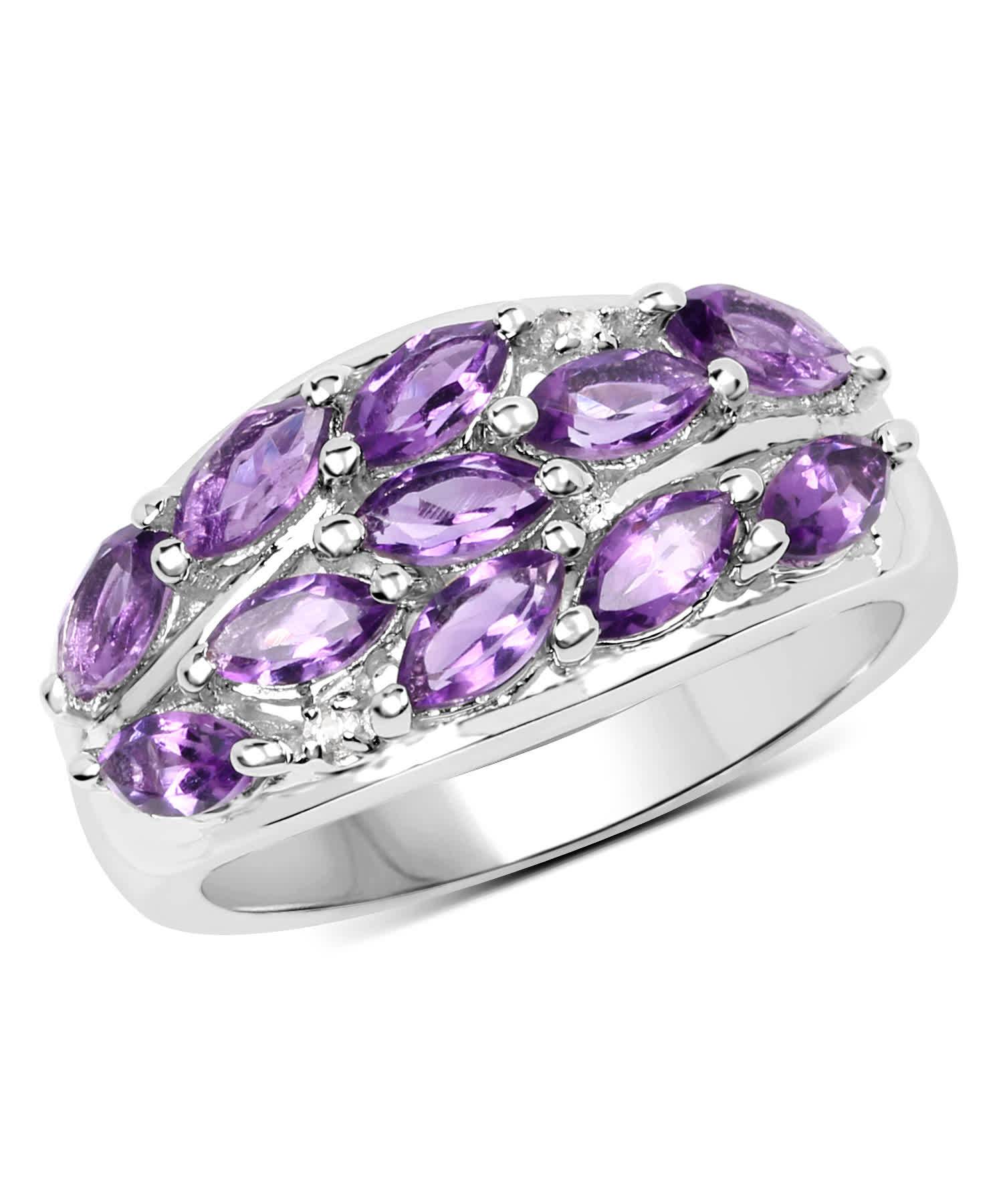 1.67ctw Natural Amethyst and Topaz Rhodium Plated 925 Sterling Silver Leaf Ring View 1