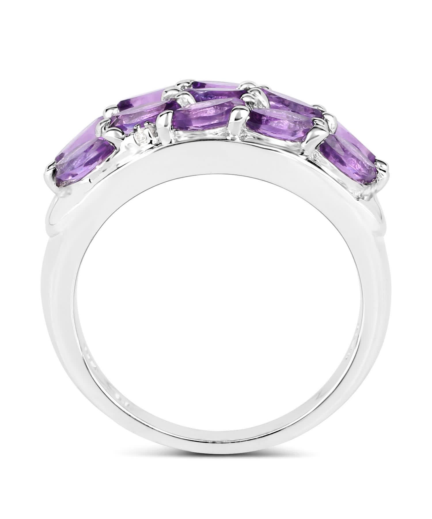 1.67ctw Natural Amethyst and Topaz Rhodium Plated 925 Sterling Silver Leaf Ring View 2