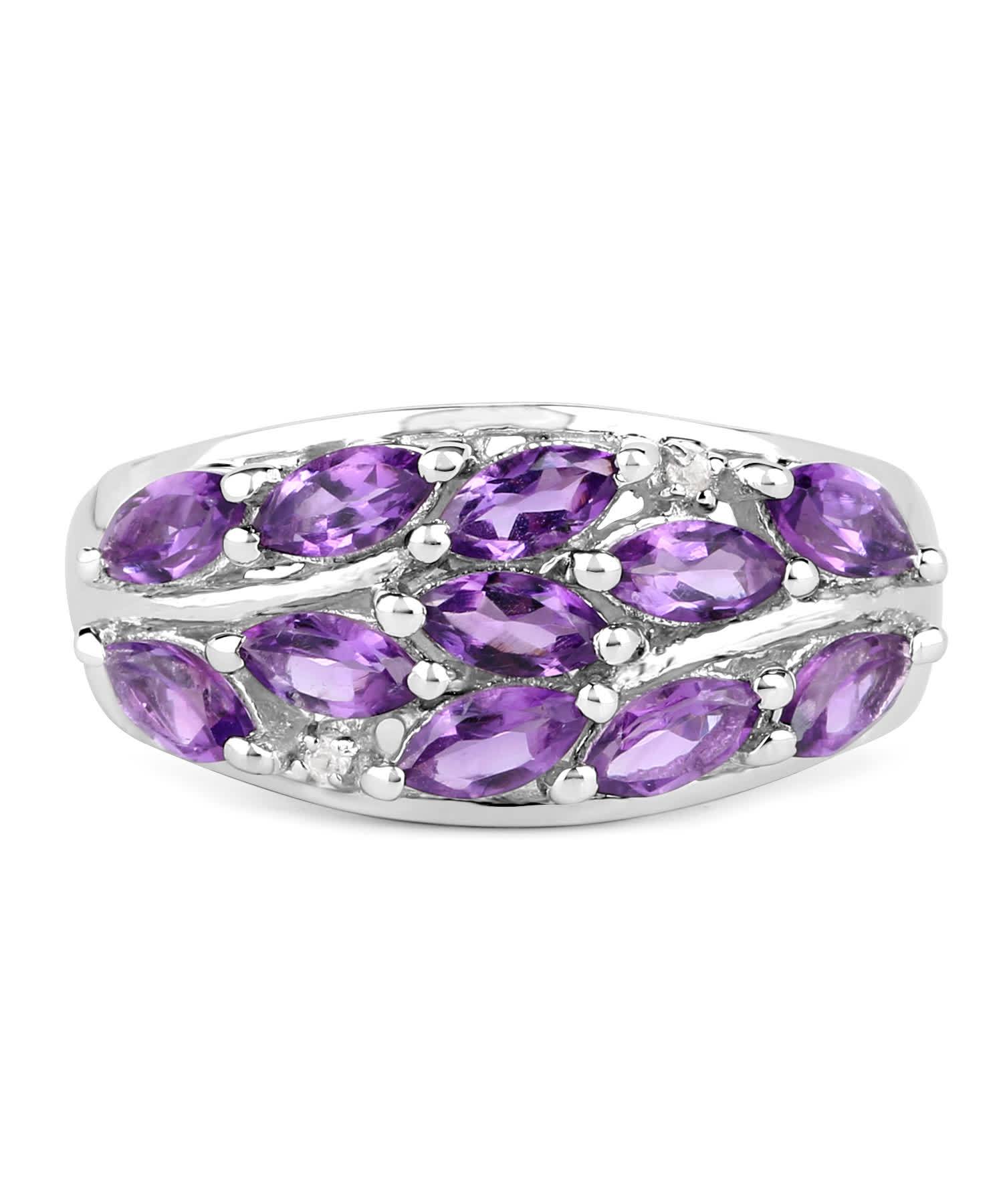 1.67ctw Natural Amethyst and Topaz Rhodium Plated 925 Sterling Silver Leaf Ring View 3