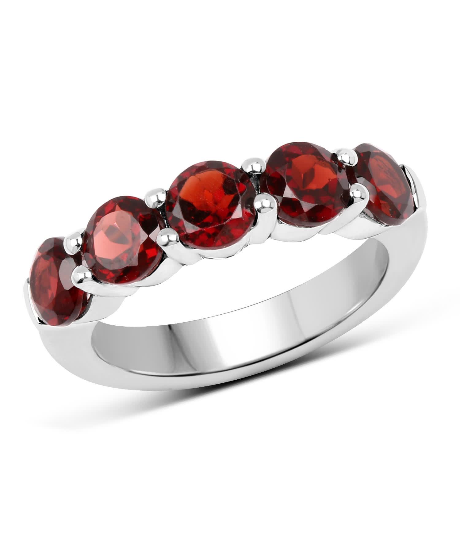 2.90ctw Natural Pomegranate Garnet Rhodium Plated 925 Sterling Silver Classic Band View 1