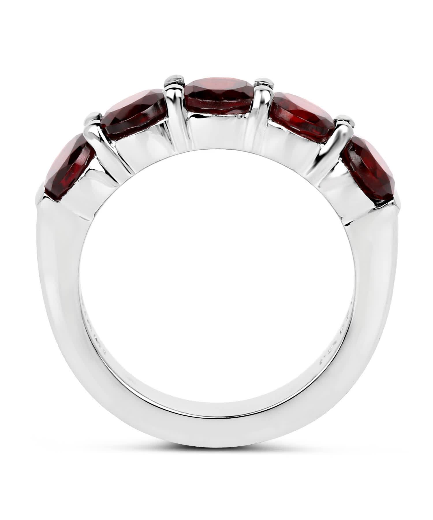 2.90ctw Natural Pomegranate Garnet Rhodium Plated 925 Sterling Silver Classic Band View 2