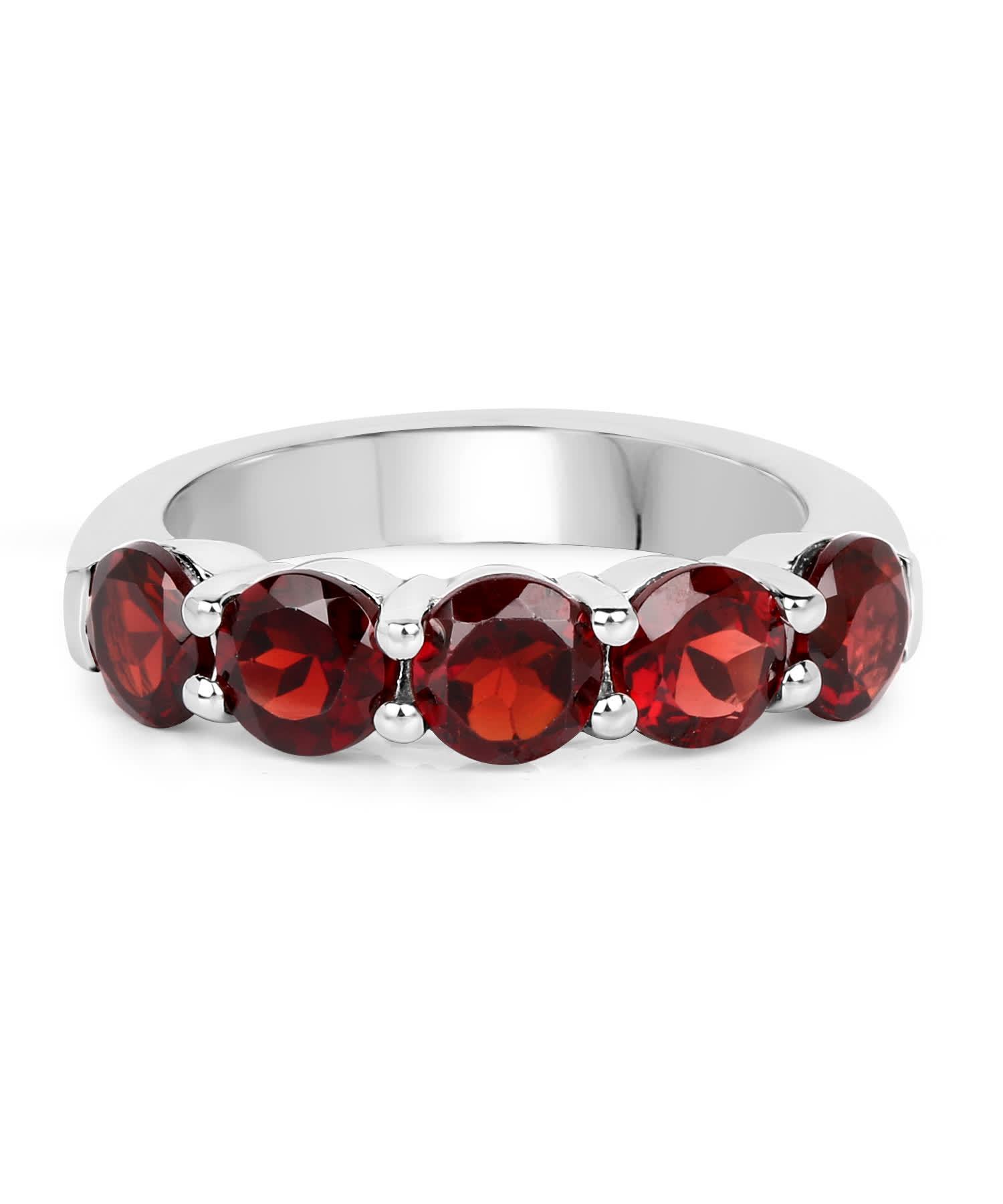 2.90ctw Natural Pomegranate Garnet Rhodium Plated 925 Sterling Silver Classic Band View 3