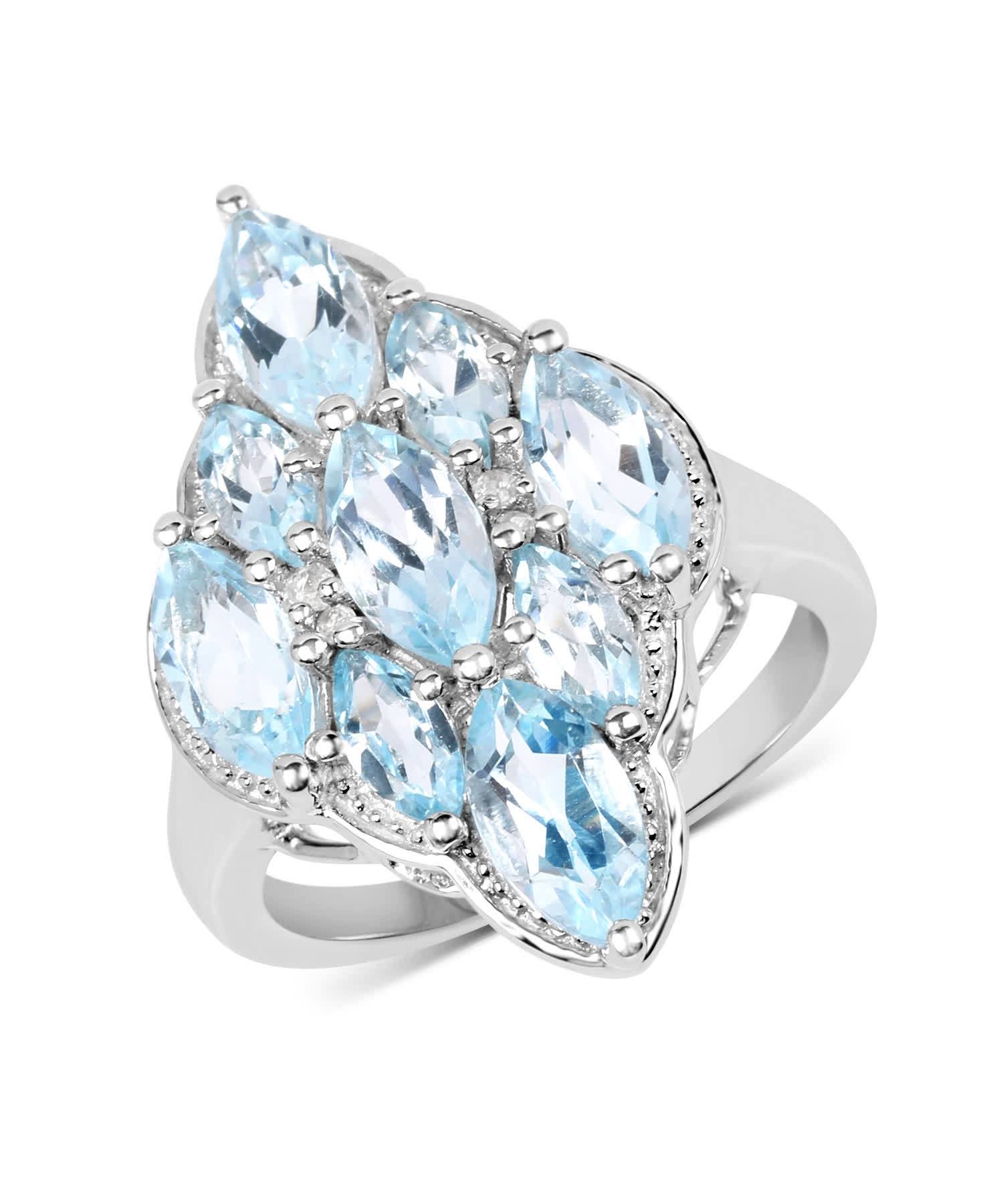 4.30ctw Natural Sky Blue Topaz Rhodium Plated 925 Sterling Silver Fashion Ring View 1